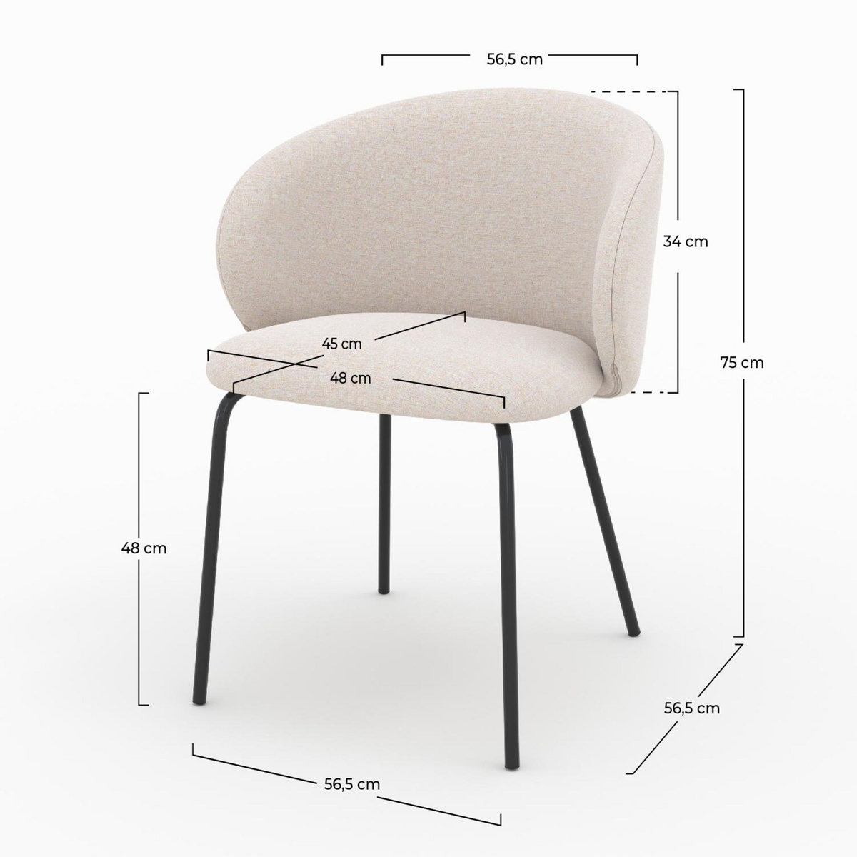 Rendez vous déco Lot de 2 chaises en tissu beige et pieds en métal noir - Victoria