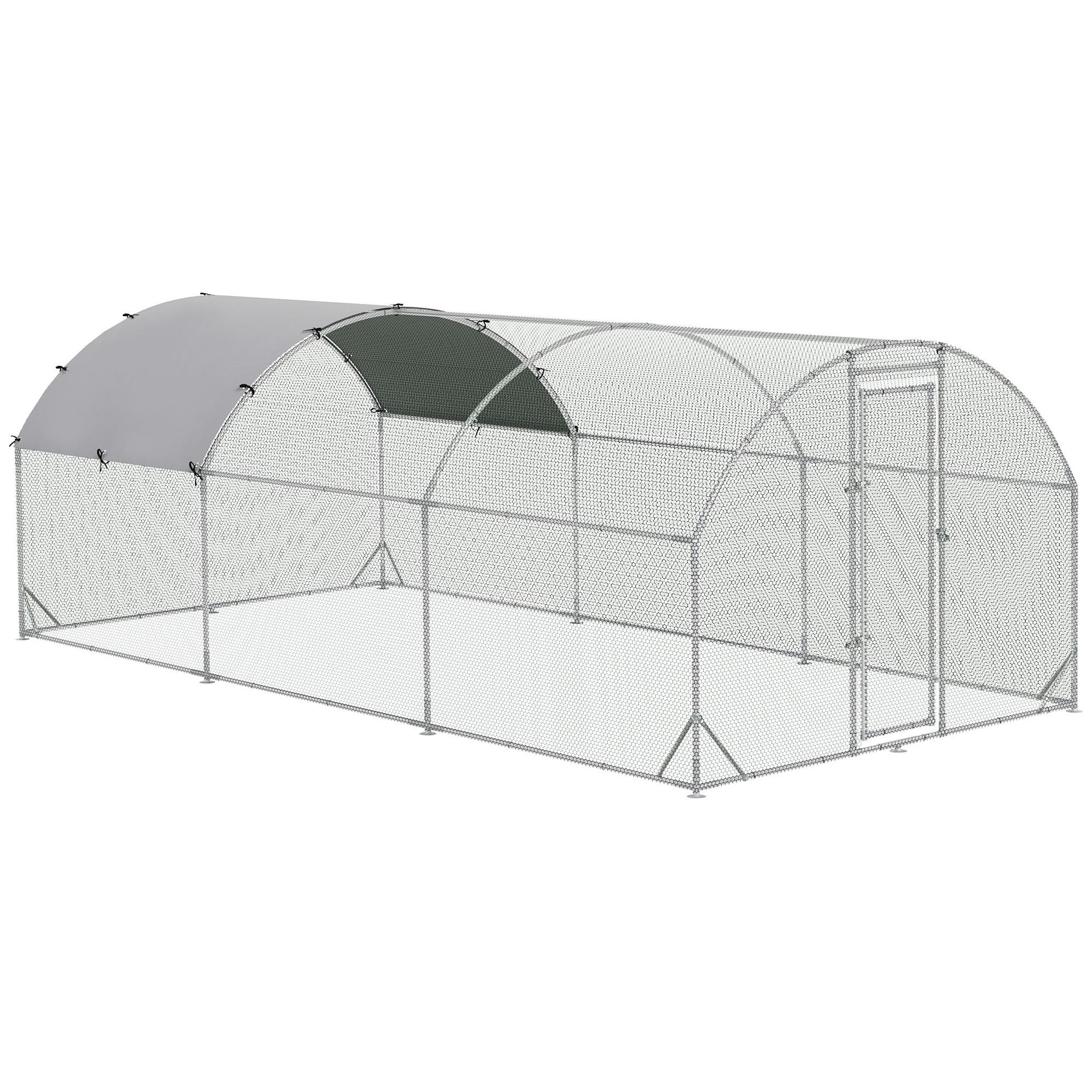 PAWHUT Enclos poulailler chenil 15,96 m² - parc grillagé dim. 5,7L x 2,8l x 1,97H m - espace couvert - acier galvanisé