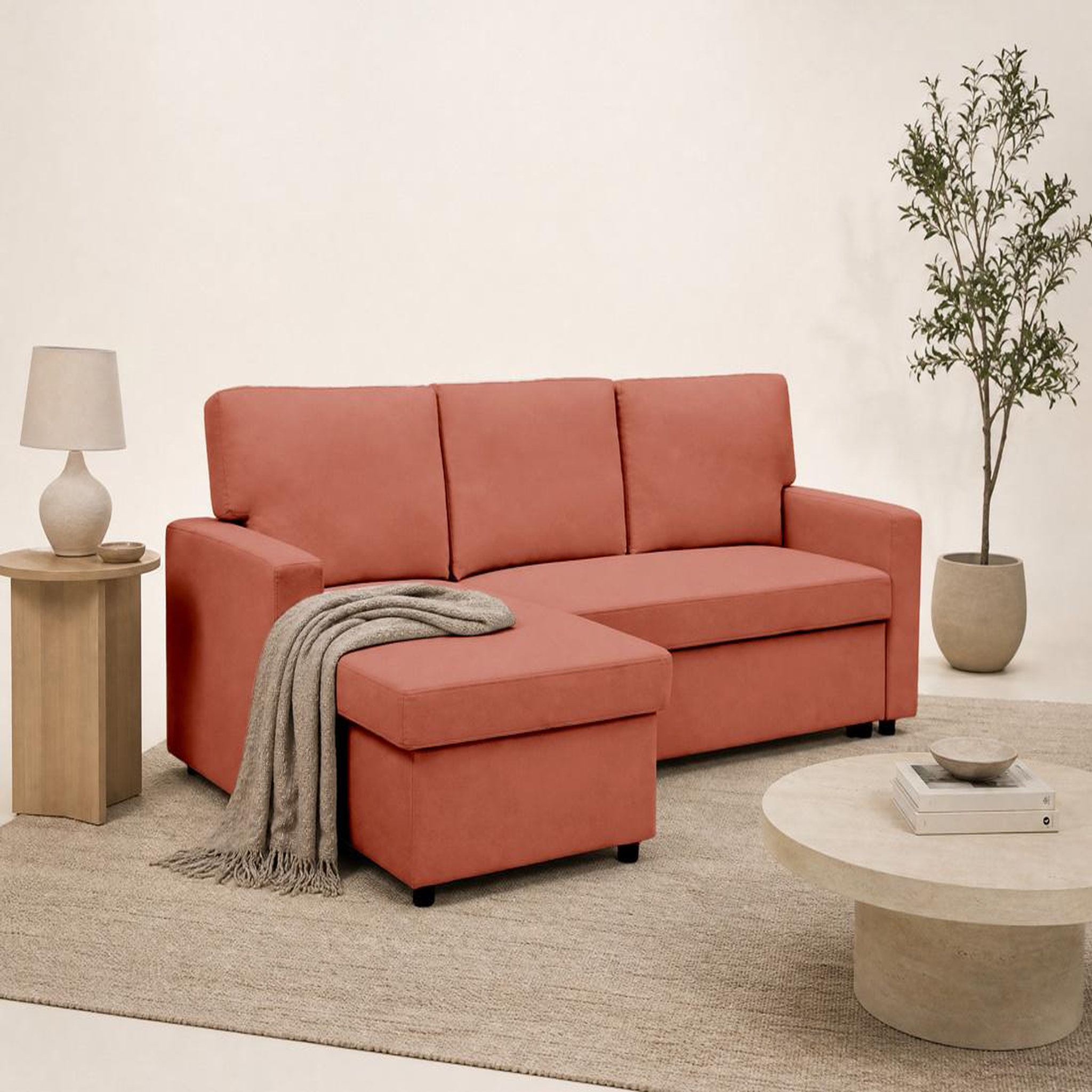 Voir la diapositive 2 : BEST MOBILIER Meiya - canapé d'angle réversible 4 places convertible avec coffre en tissu