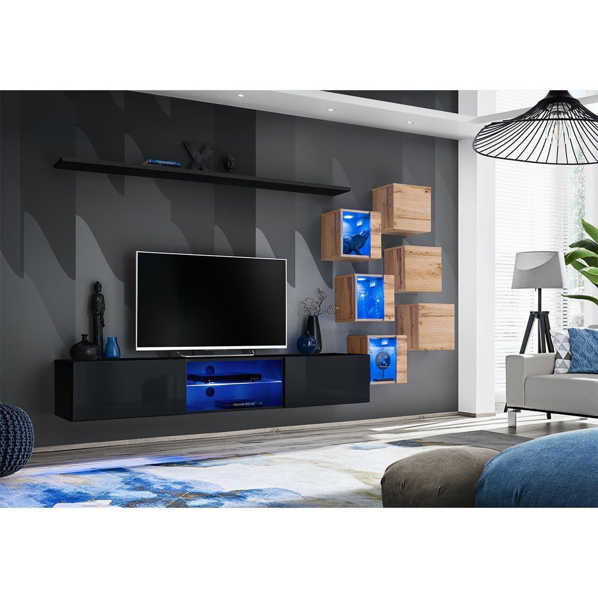 Voir la diapositive 2 : Paris Prix Ensemble meuble tv  switch xxi  260cm noir & naturel