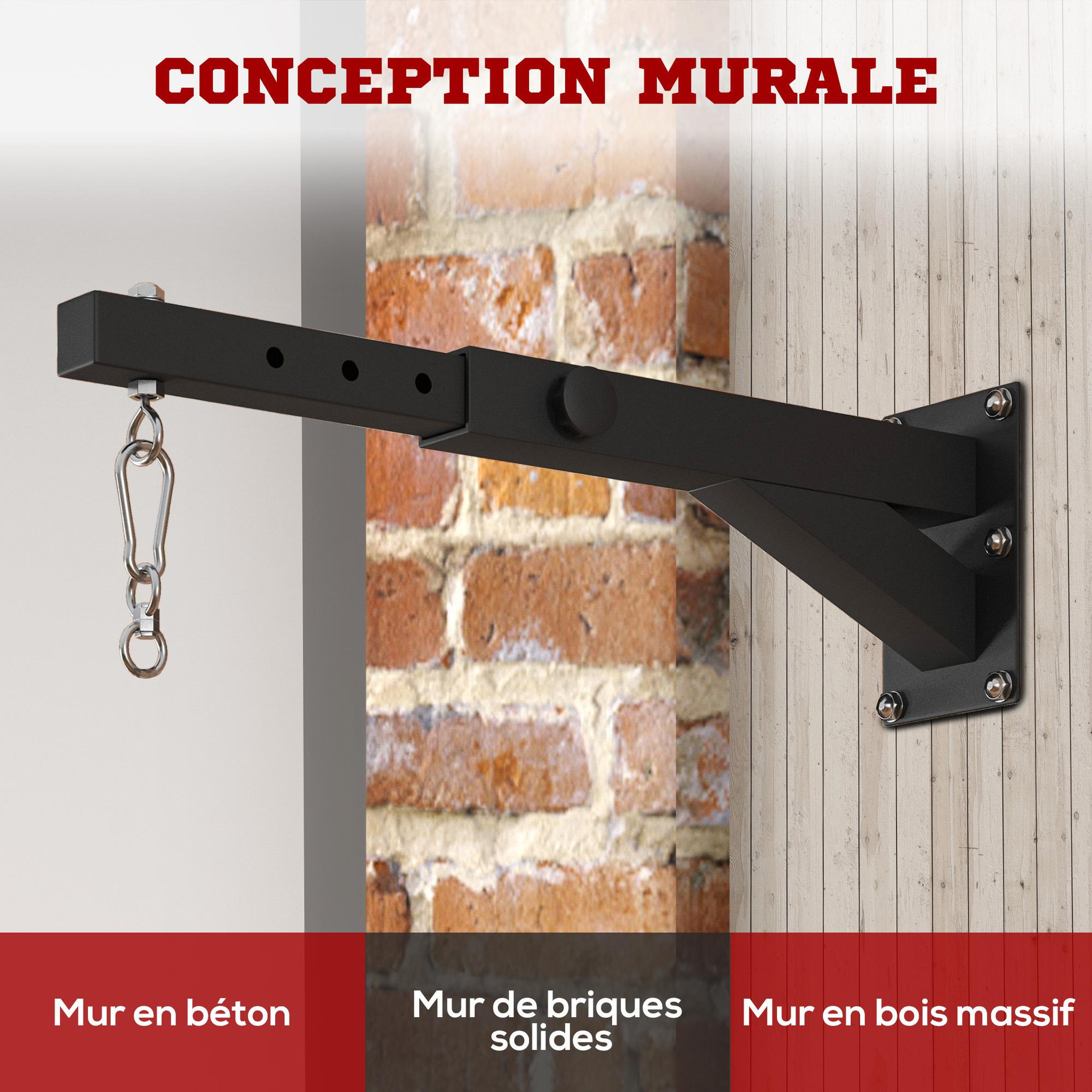 Voir la diapositive 6 : HOMCOM Support sac de boxe fixation sac de frappe réglable charge max. 60 kg acier noir
