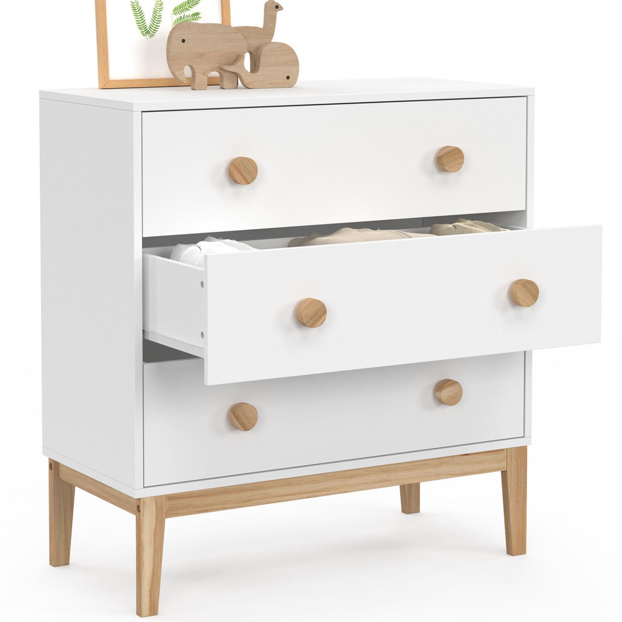 Voir la diapositive 4 : ID MARKET Commode 3 tiroirs jacob 80 cm enfant blanc et bois