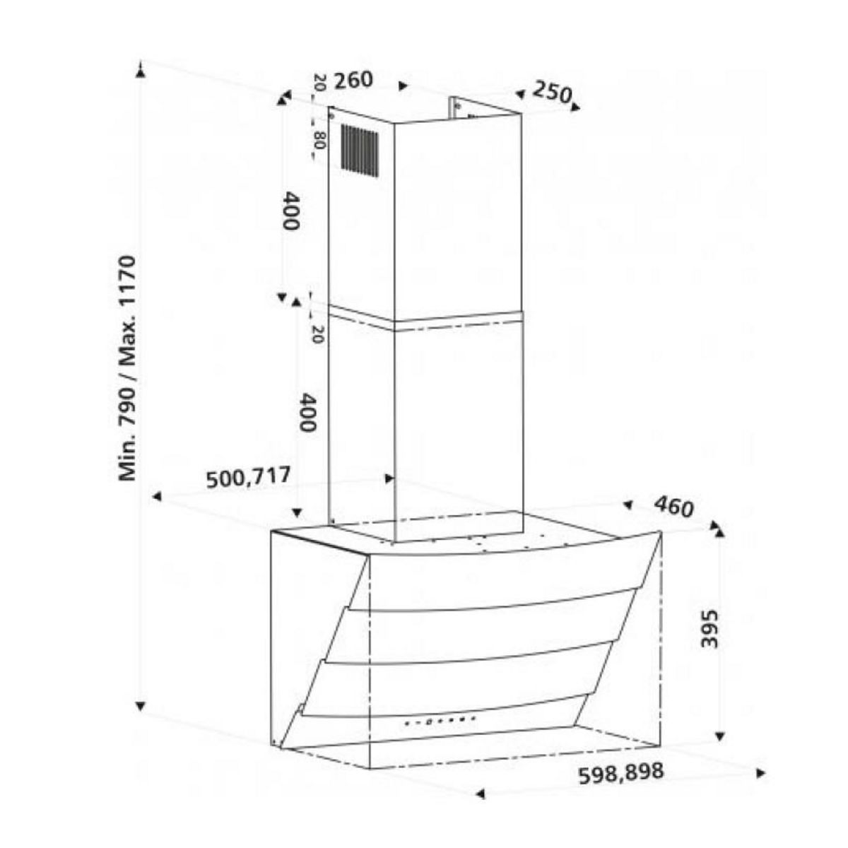 Silverline Hotte décorative inclinée 90cm 577m3/h blanc - h20390 006