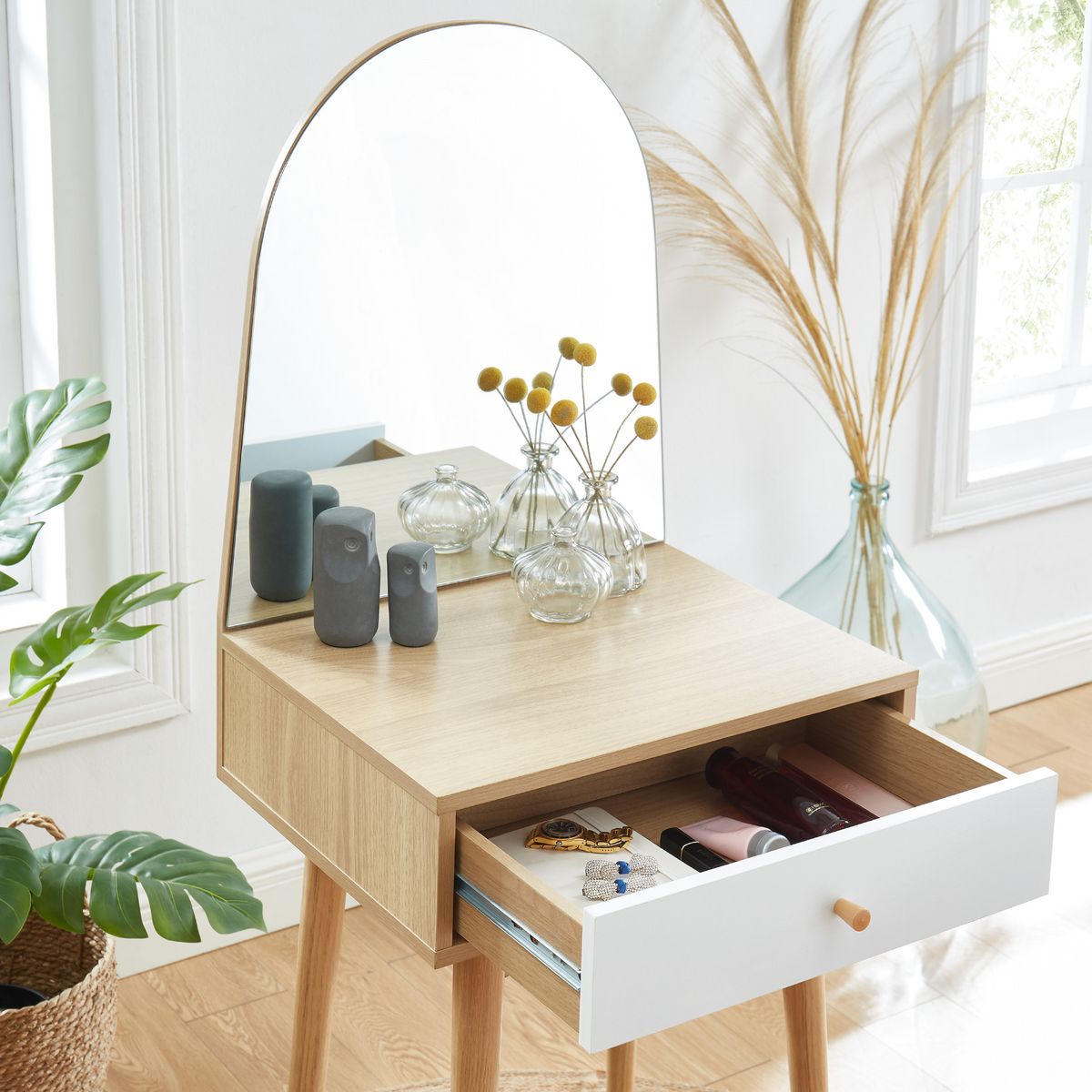 Coiffeuse avec miroir et grand tiroir L 50cm MARIE