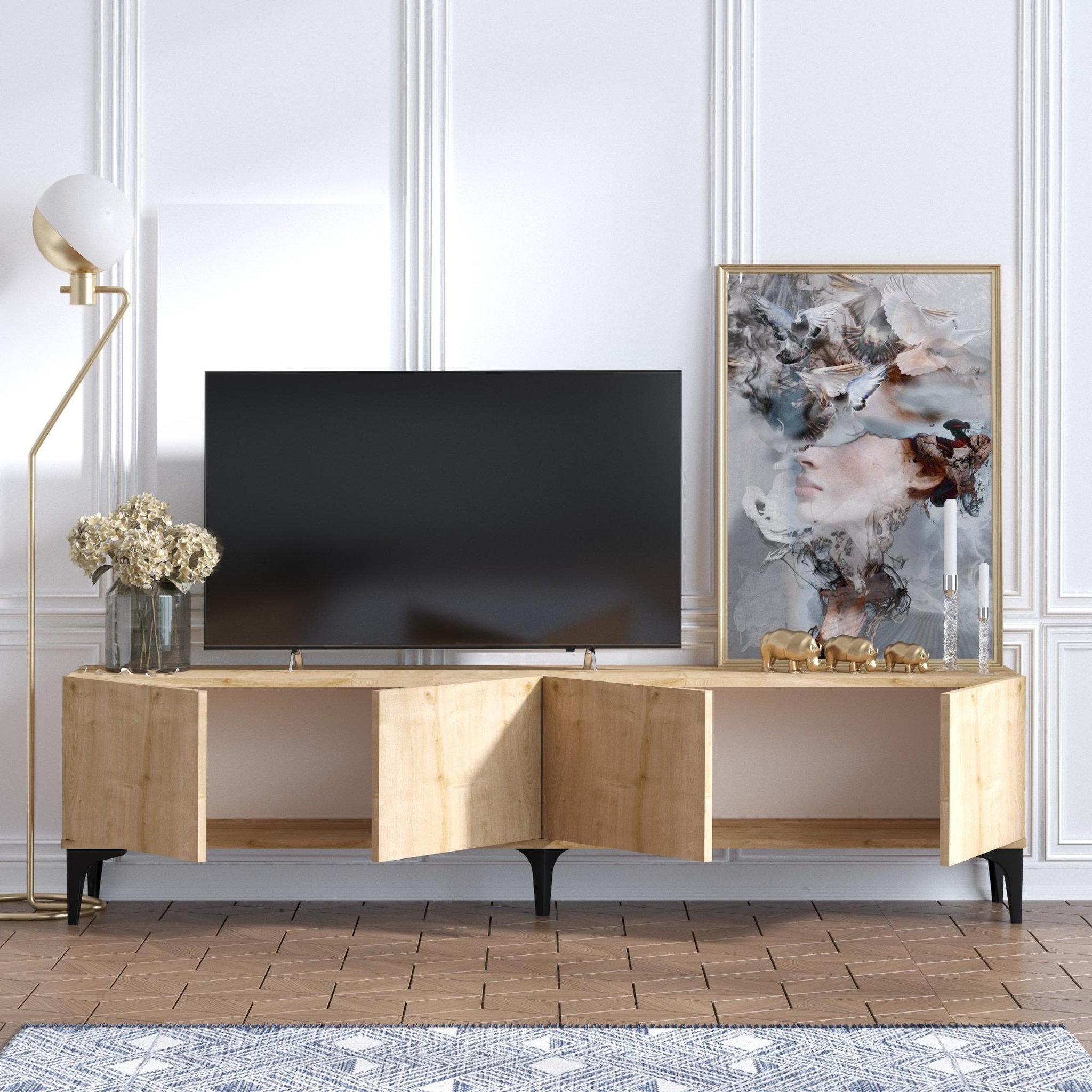 Voir la diapositive 3 : Habitat et Jardin Meuble tv en bois  nora  - 180 x 35 x 50 cm - chêne saphir