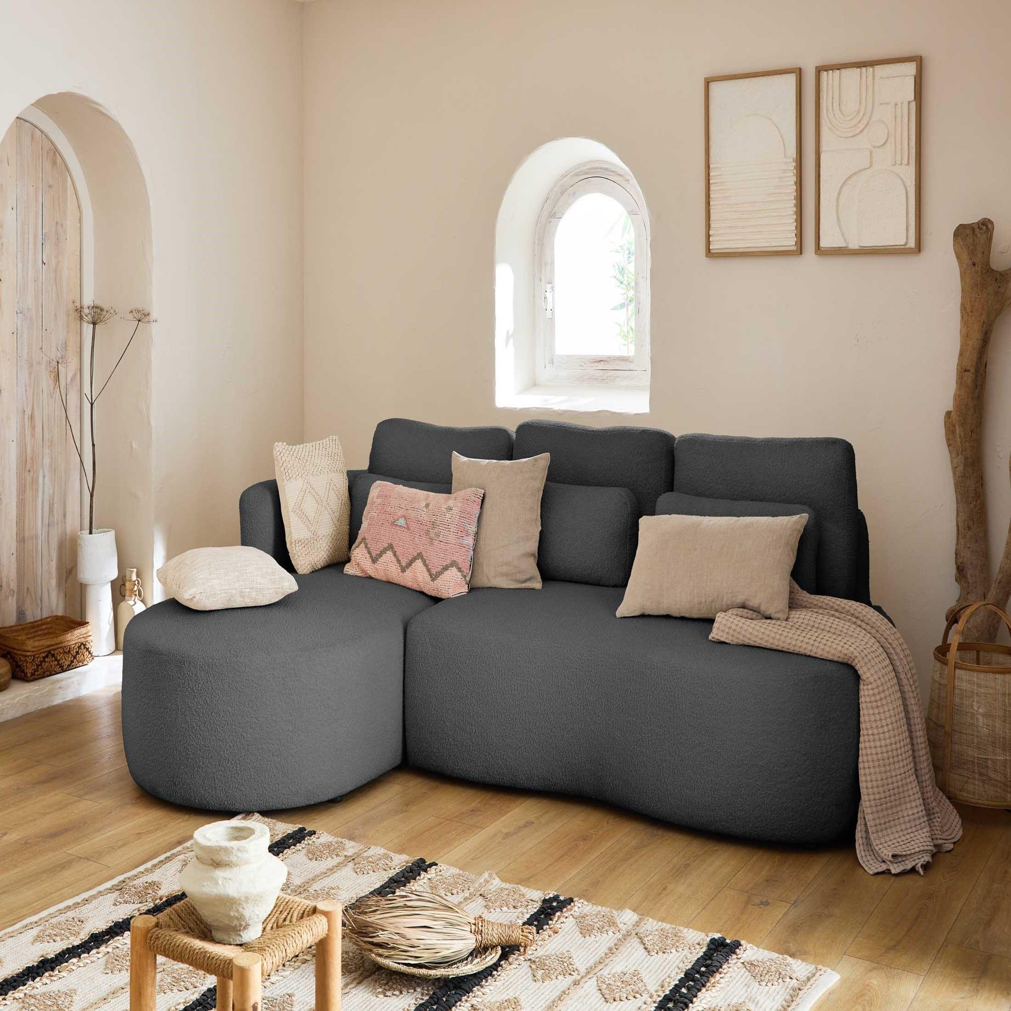 Voir la diapositive 5 : BEST MOBILIER Mahina - canapé d'angle gauche - 4 places - convertible avec coffre - en tissu bouclette