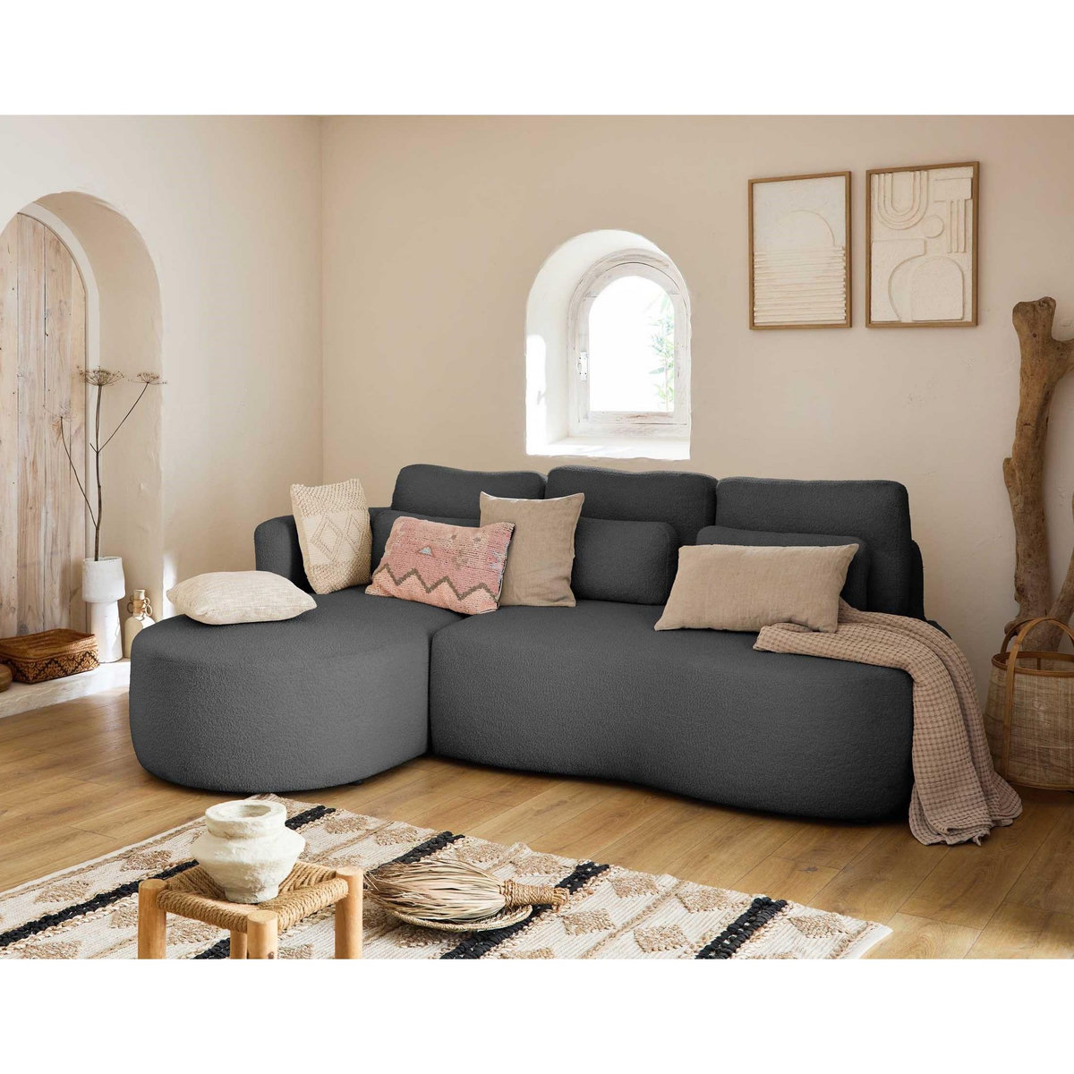 LISA DESIGN Mahina - canapé d'angle gauche - 4 places - convertible avec coffre - en tissu bouclette