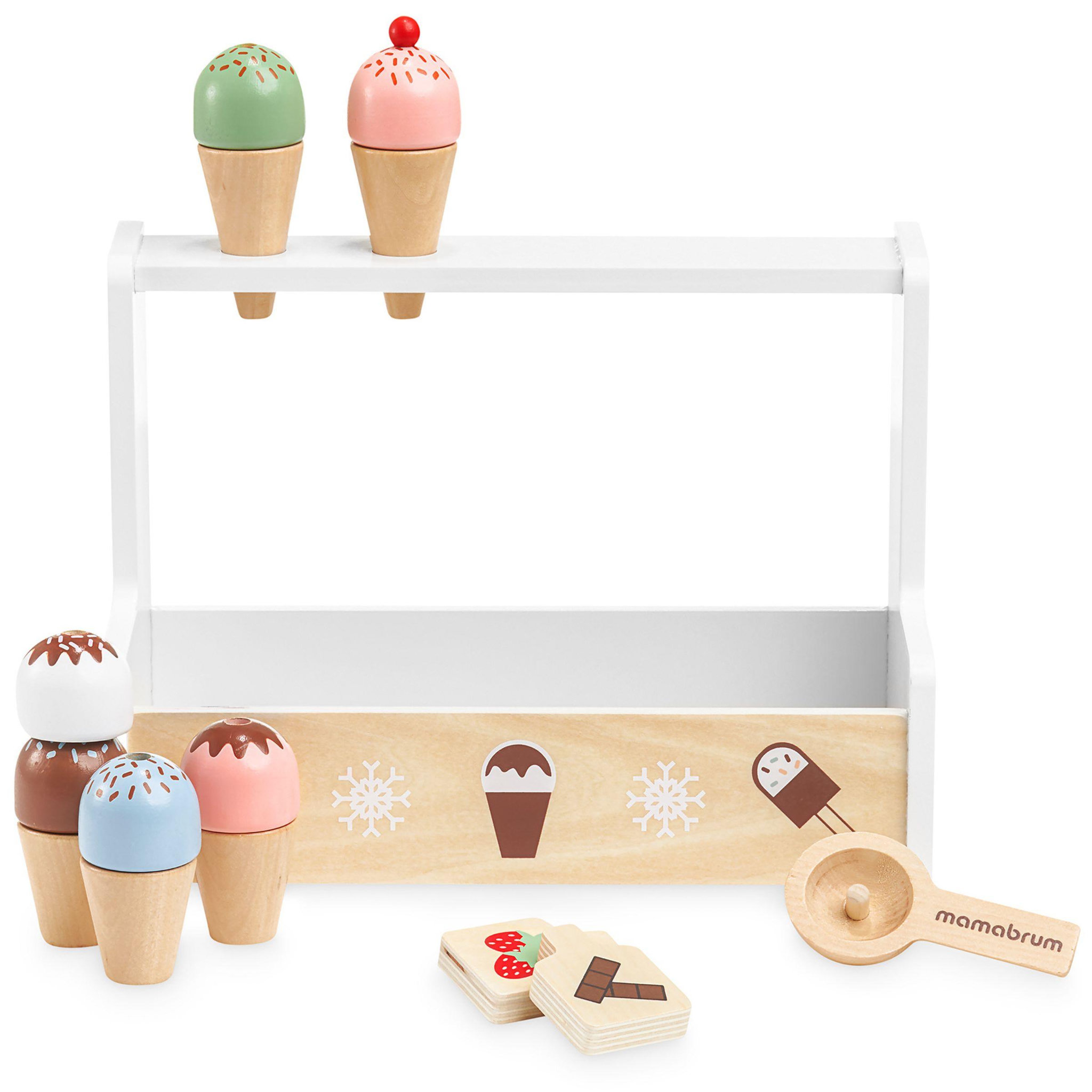 MAMABRUM Magasin de Glaces en Bois pour Enfants avec 6 Boules et Accessoires, dès 3 Ans