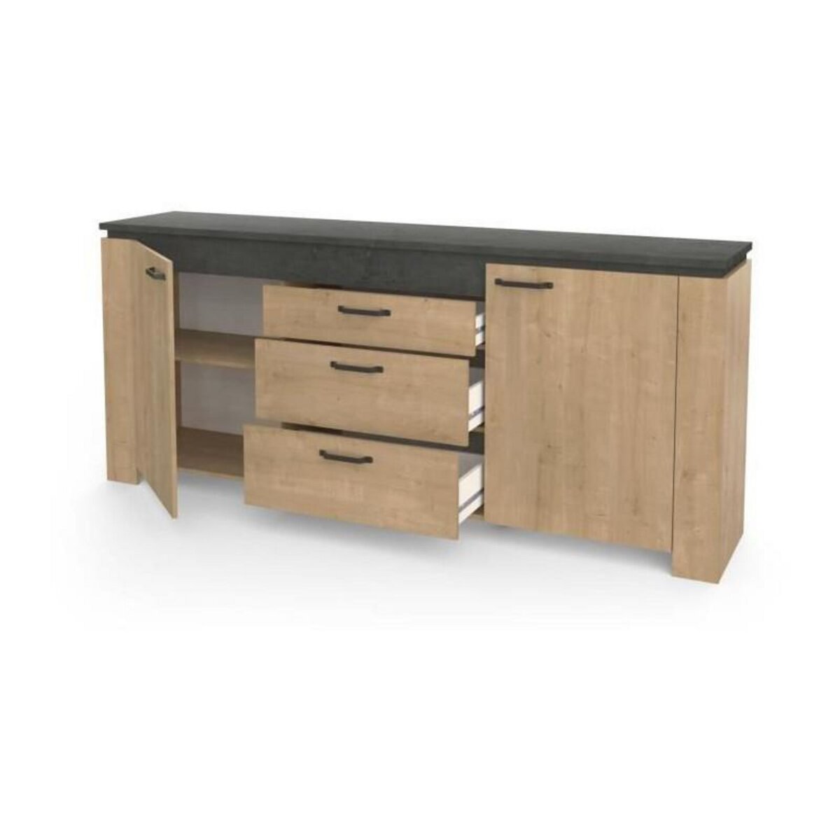 Demeyere Enfilade AUSTIN - 2 portes + 3 tiroirs - Décor chene Hamilton et Sidewalk - L 203,8 x P 42 x H 87,8 cm - DEMEYERE