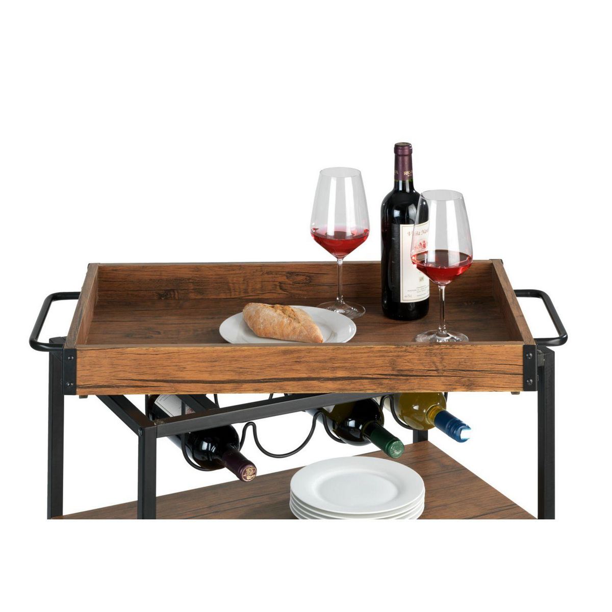 Wenko Desserte de cuisine à roulettes en métal et MDF - Noir et Marron