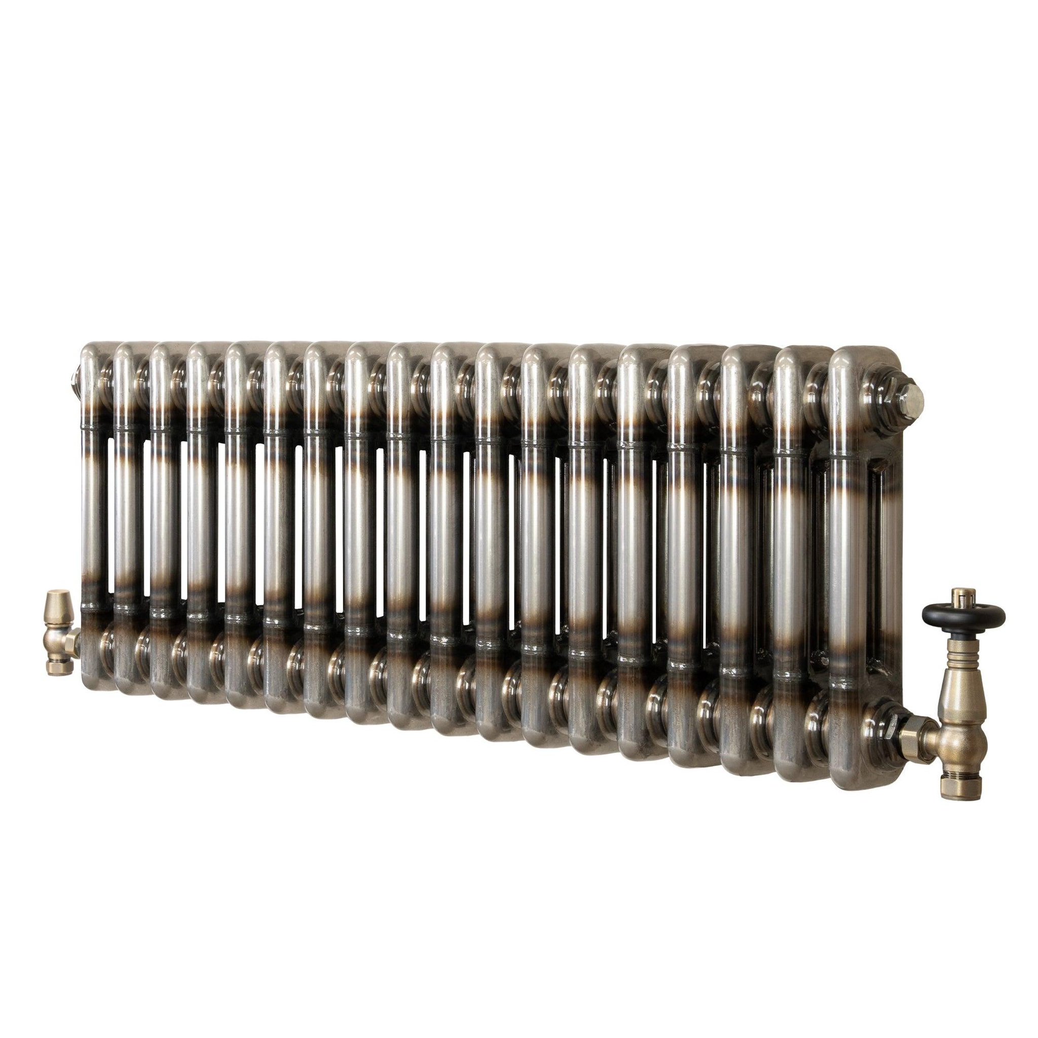 MONSTERSHOP Radiateur traditionnel à 2 colonnes & vannes - 300 x 830 mm - métal brut