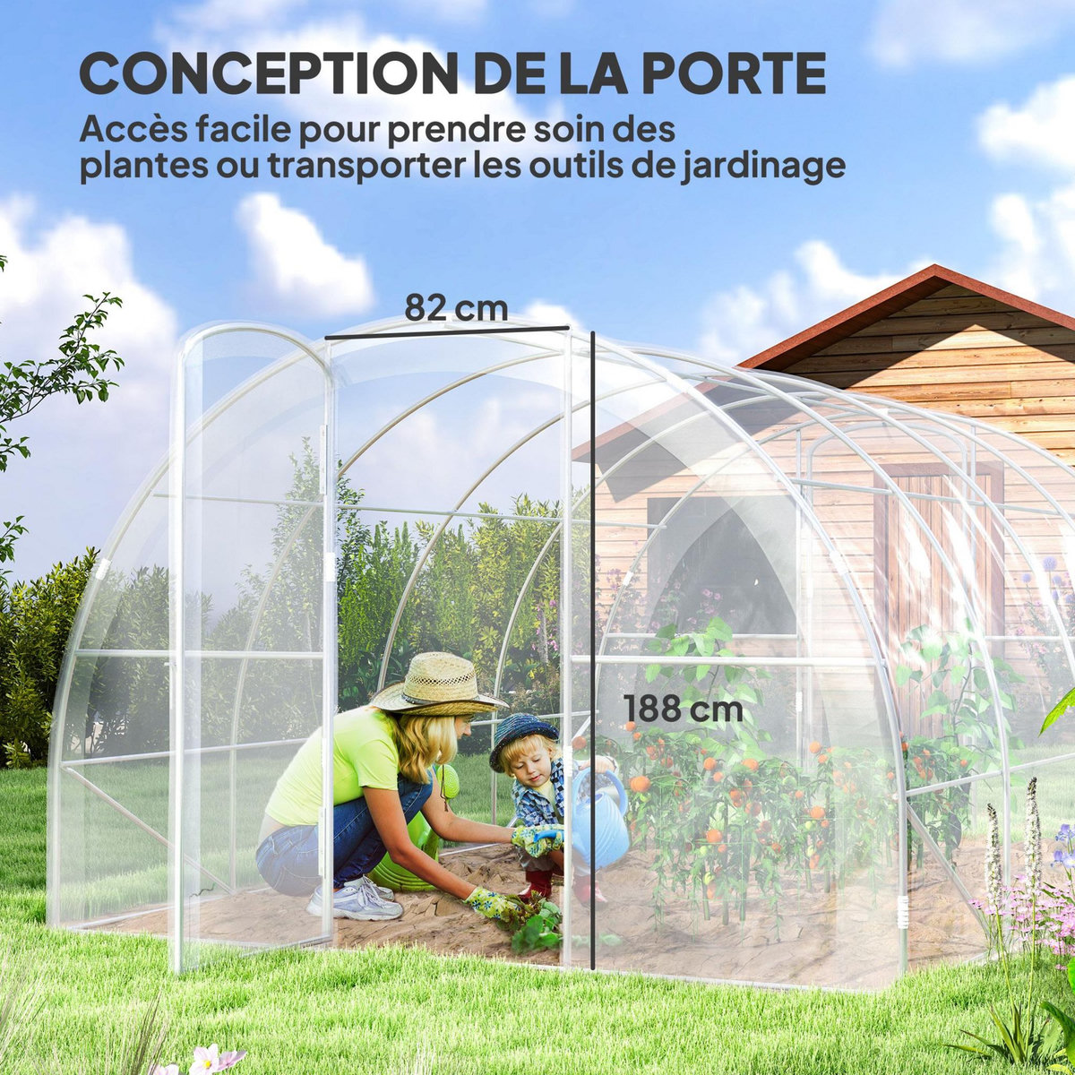OUTSUNNY Serre tunnel 12 m² - 4 x 3 x 2 m - 2 portes - acier galvanisé PE haute densité transparent