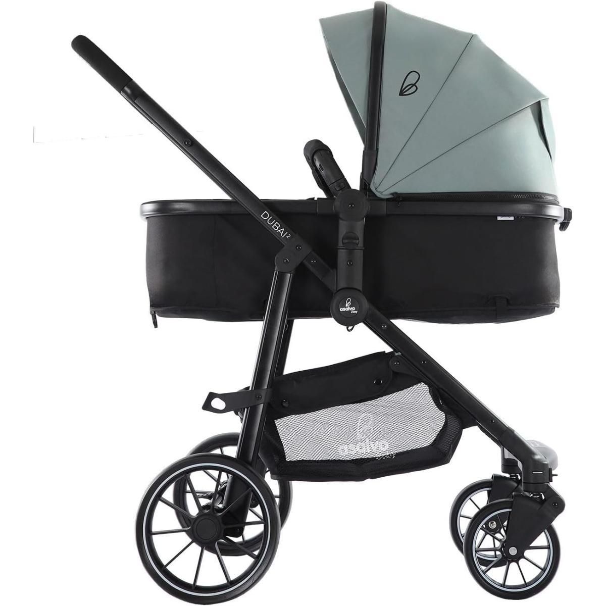 Asalvo Poussette Dubaï II en Vert Olive - Confort et Sécurité pour Bébé