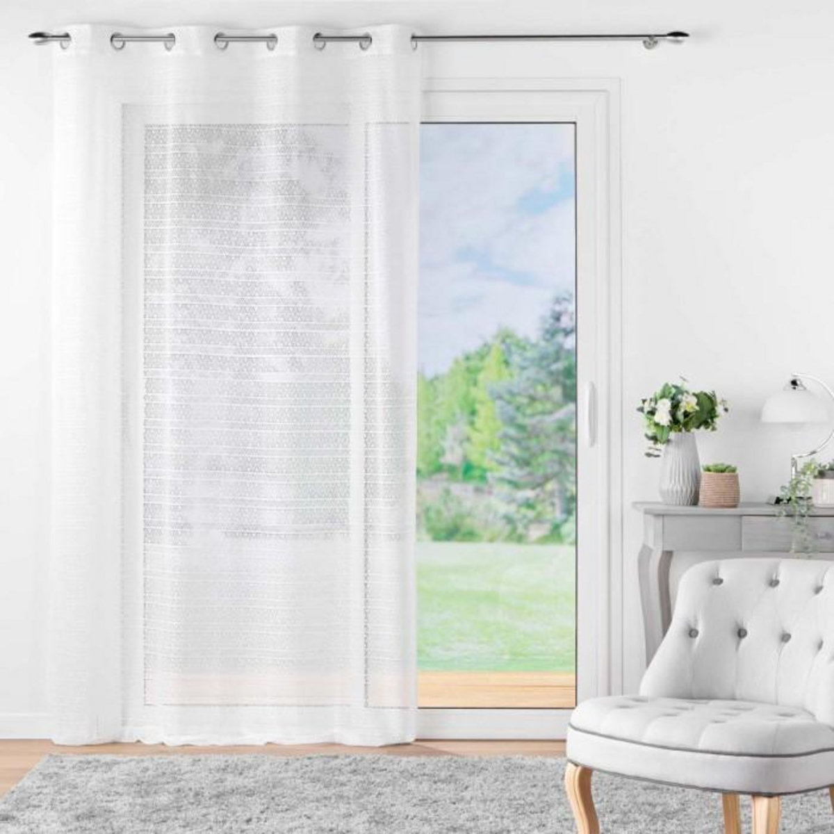 Paris Prix Rideau Voilage à Œillets Maille  Naomie  140x280cm Blanc