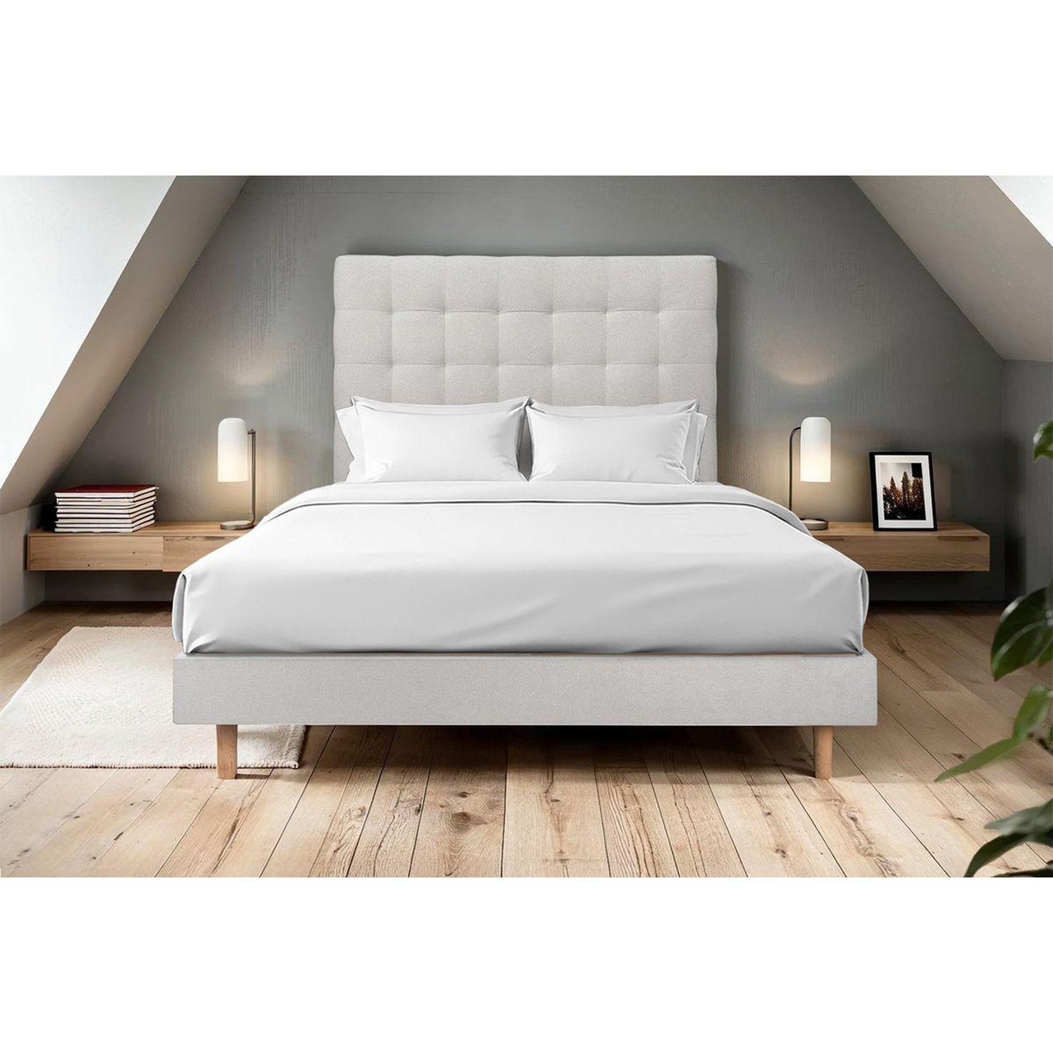 Voir la diapositive 2 : Sommeil de Plomb Lit avec tête de lit capitonnée velours et sommier kit - Hauteur totale : 29cm