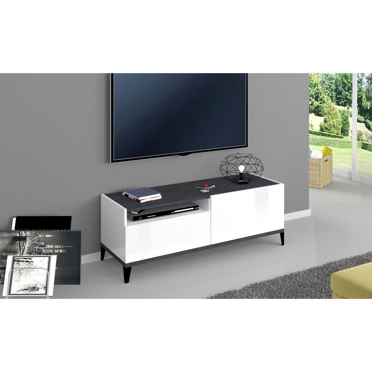Meuble TV moderne 1 porte 1 tiroir L120cm BARI