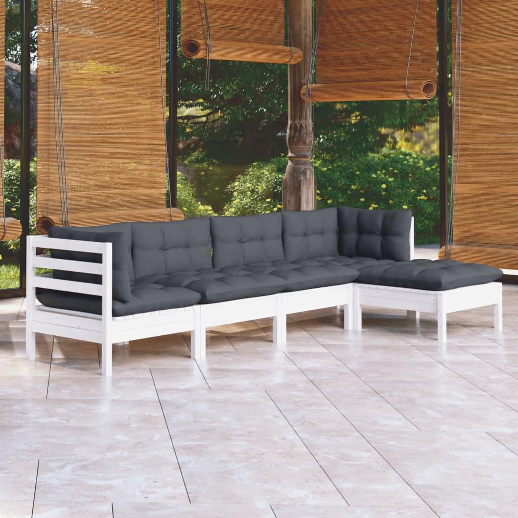 VIDAXL Salon de jardin 5 pcs avec coussins blanc bois de pin
