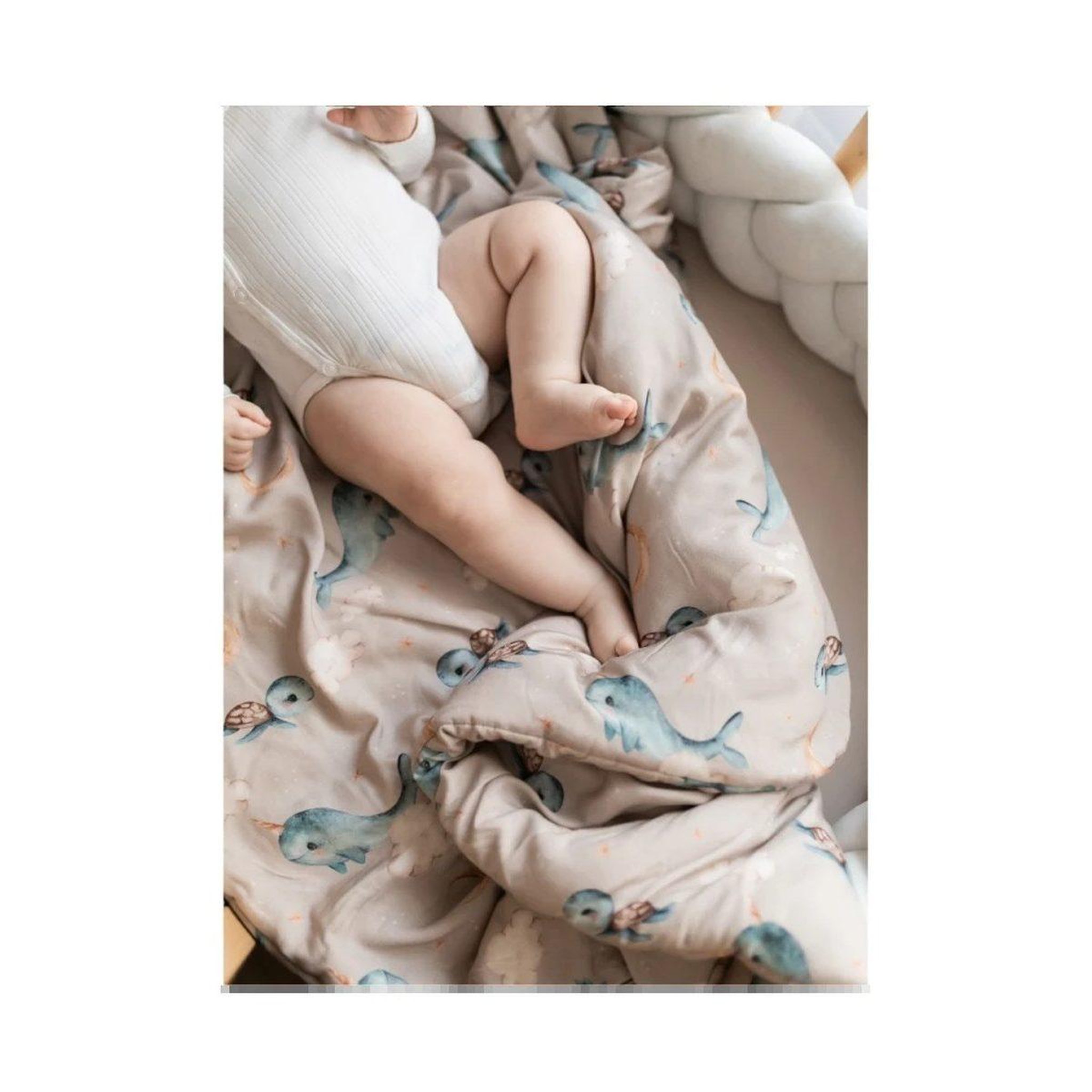 Voir la diapositive 4 : WALDIN Couette bébé 75 × 75 cm - motif baleine, beige foncé