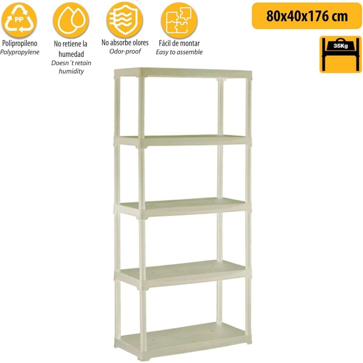 ART PLAST Étagère de rangement 5 niveaux 80x40x176 cm - Etagère Beige Polypropylène résistant Charge 150 kg Anti-humidité Art Plast