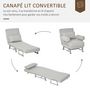Voir la diapositive 5 : HOMCOM Fauteuil chauffeuse canapé-lit convertible inclinable 1 place grand confort coussin lombaires accoudoirs piètement métal lin gris clair