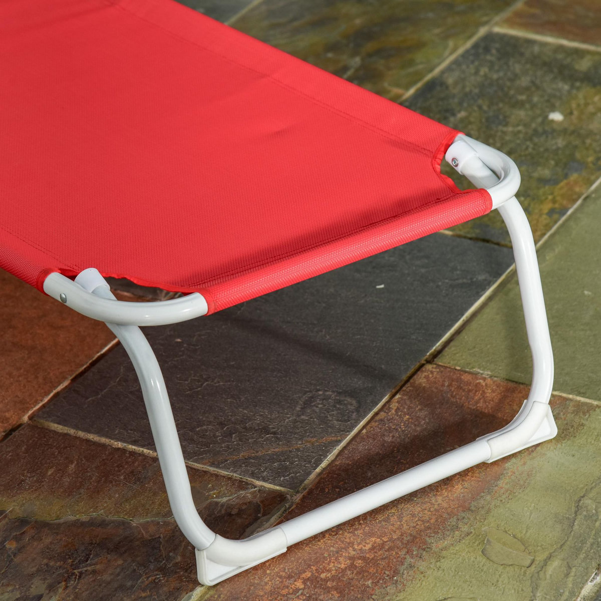 OUTSUNNY Bain de soleil pliable - transat inclinable 4 positions - chaise longue grand confort avec accoudoirs - métal époxy textilène - dim. 160L x 66l x 80H cm - rouge