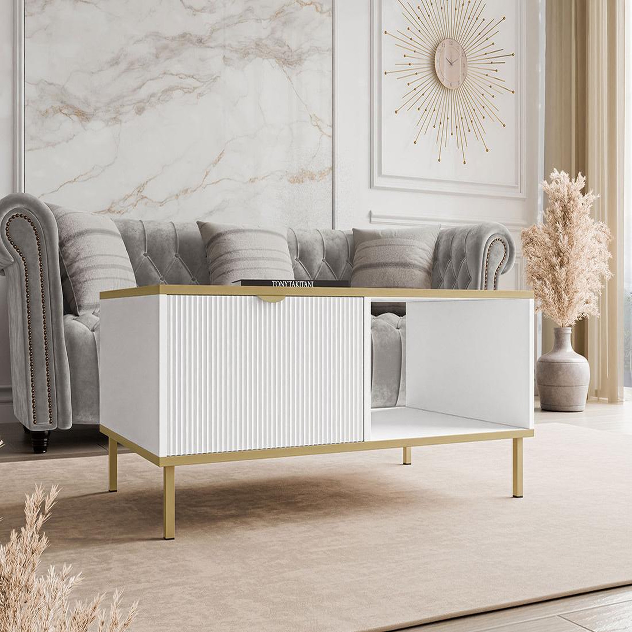 BEST MOBILIER Hope - table basse 100 cm - 1 tiroir et 1 niche. Coloris disponibles : Bicolore