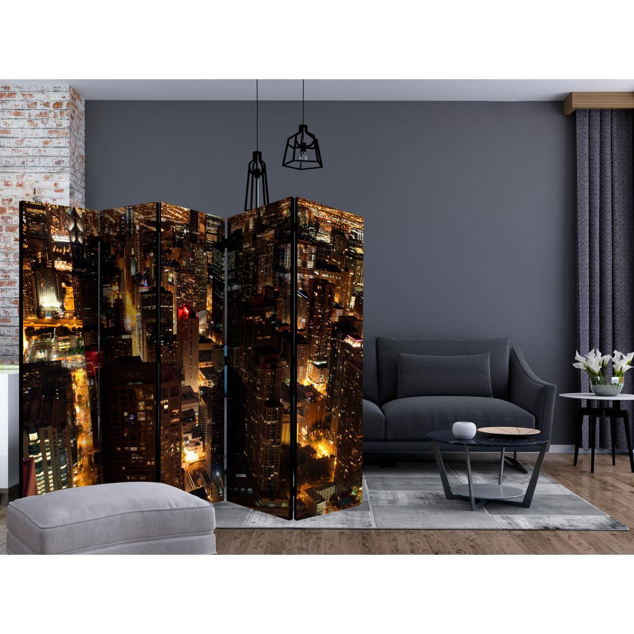 Voir la diapositive 2 : Paris Prix Paravent 5 volets  city by night chicago usa  172x225cm
