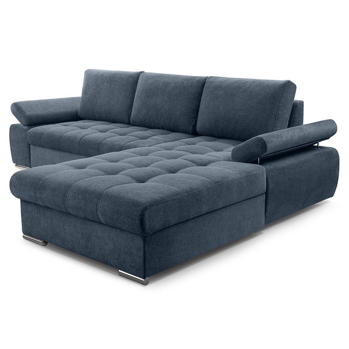 BEST MOBILIER Bianca - canapé d'angle droit 4 places convertible avec coffre en tissu texturé