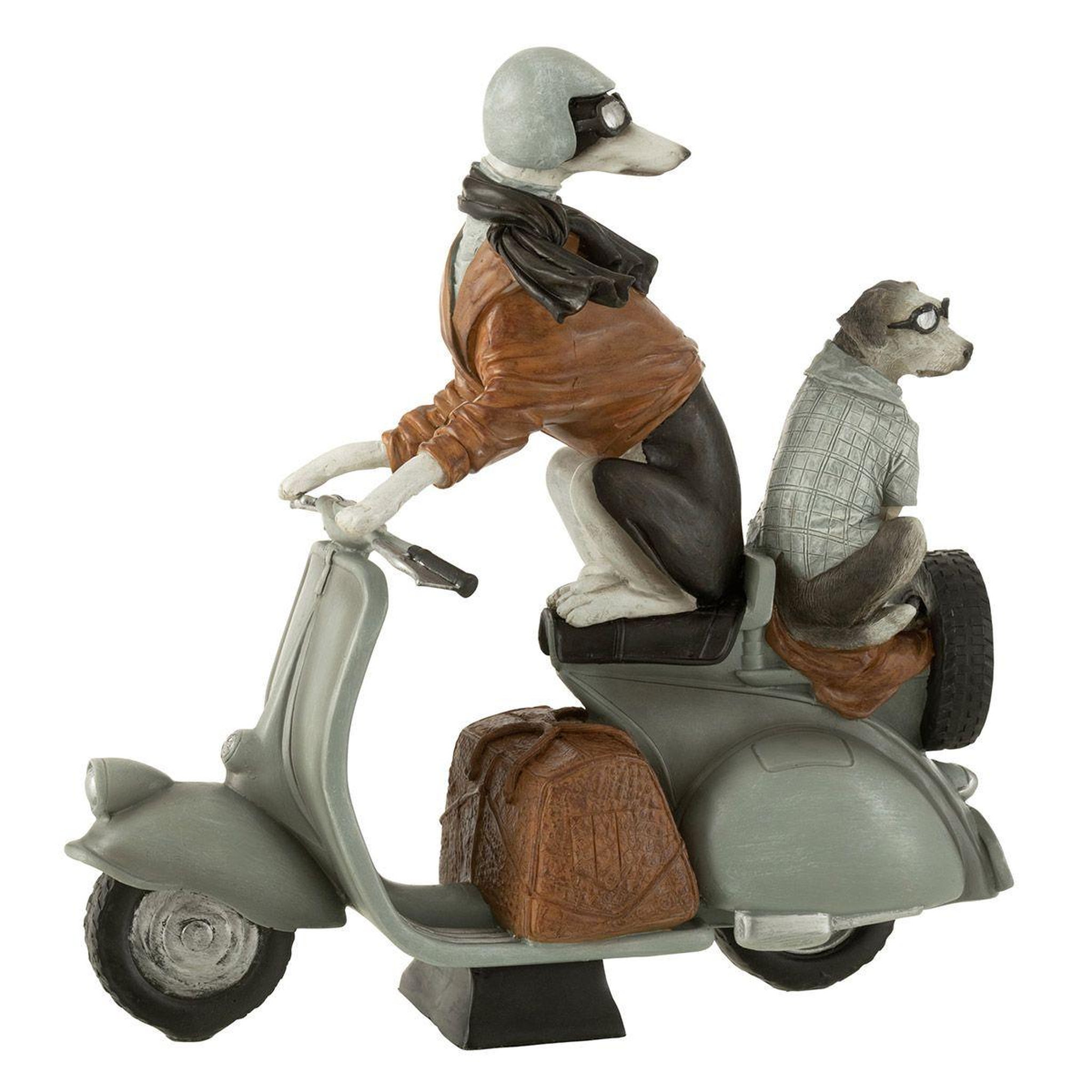 Voir la diapositive 1 : J-LINE Statuette Déco  Chiens sur Scooter  32cm Gris