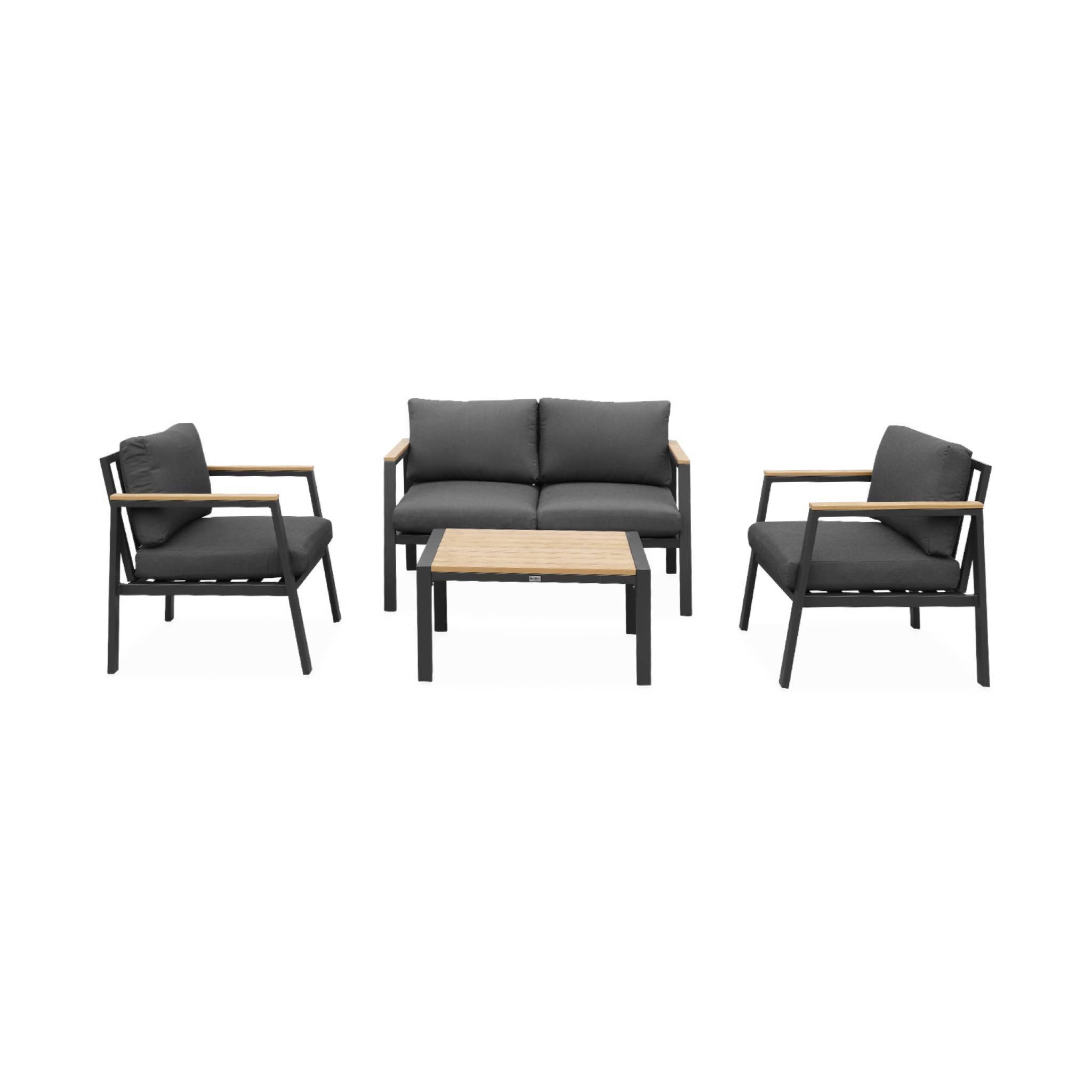 Voir la diapositive 4 : SWEEEK Salon de jardin Casoria, aluminium et polywood 4 places, 1 canapé, 2 fauteuils, 1 table basse