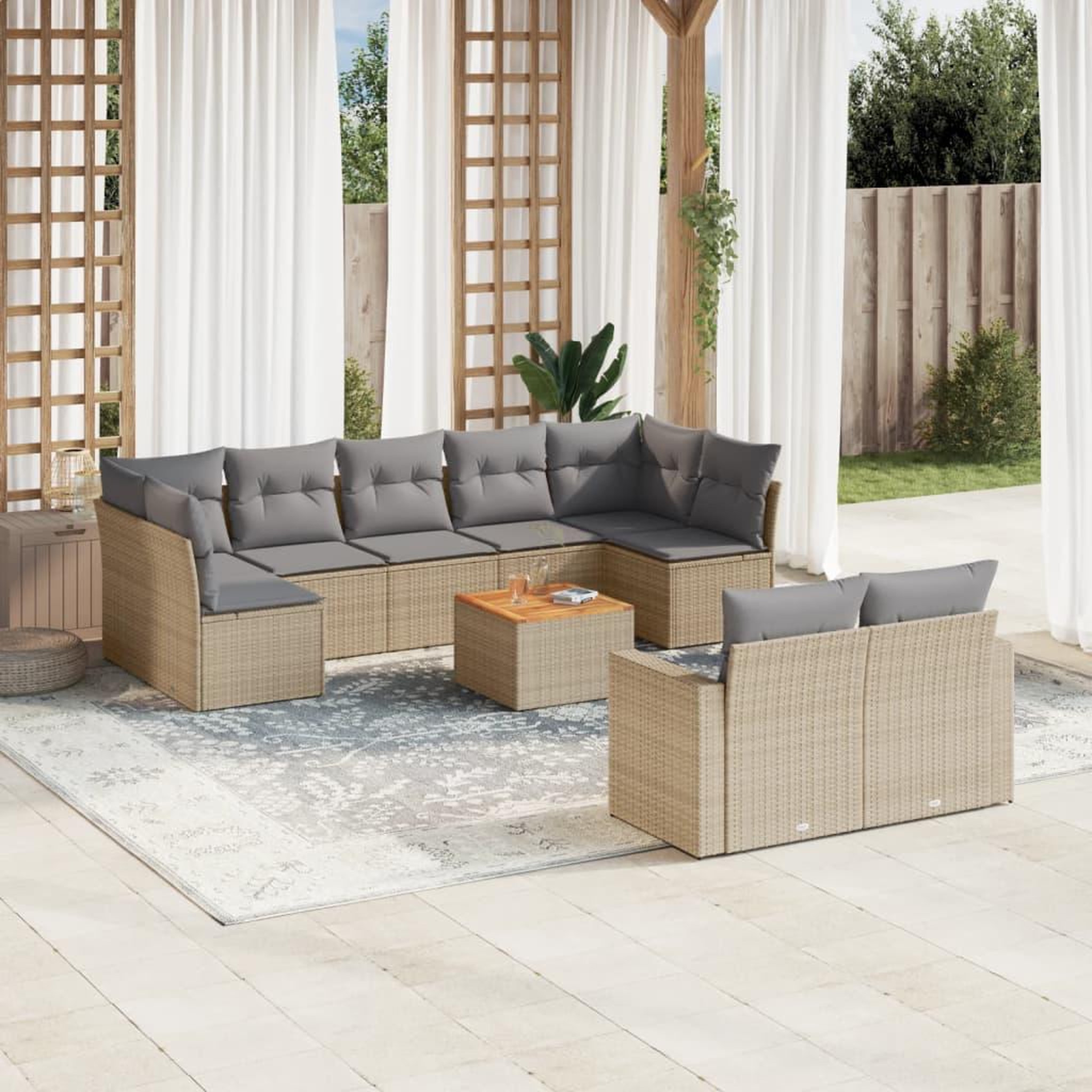 VIDAXL Salon de jardin et coussins 10 pcs melange beige resine tressee