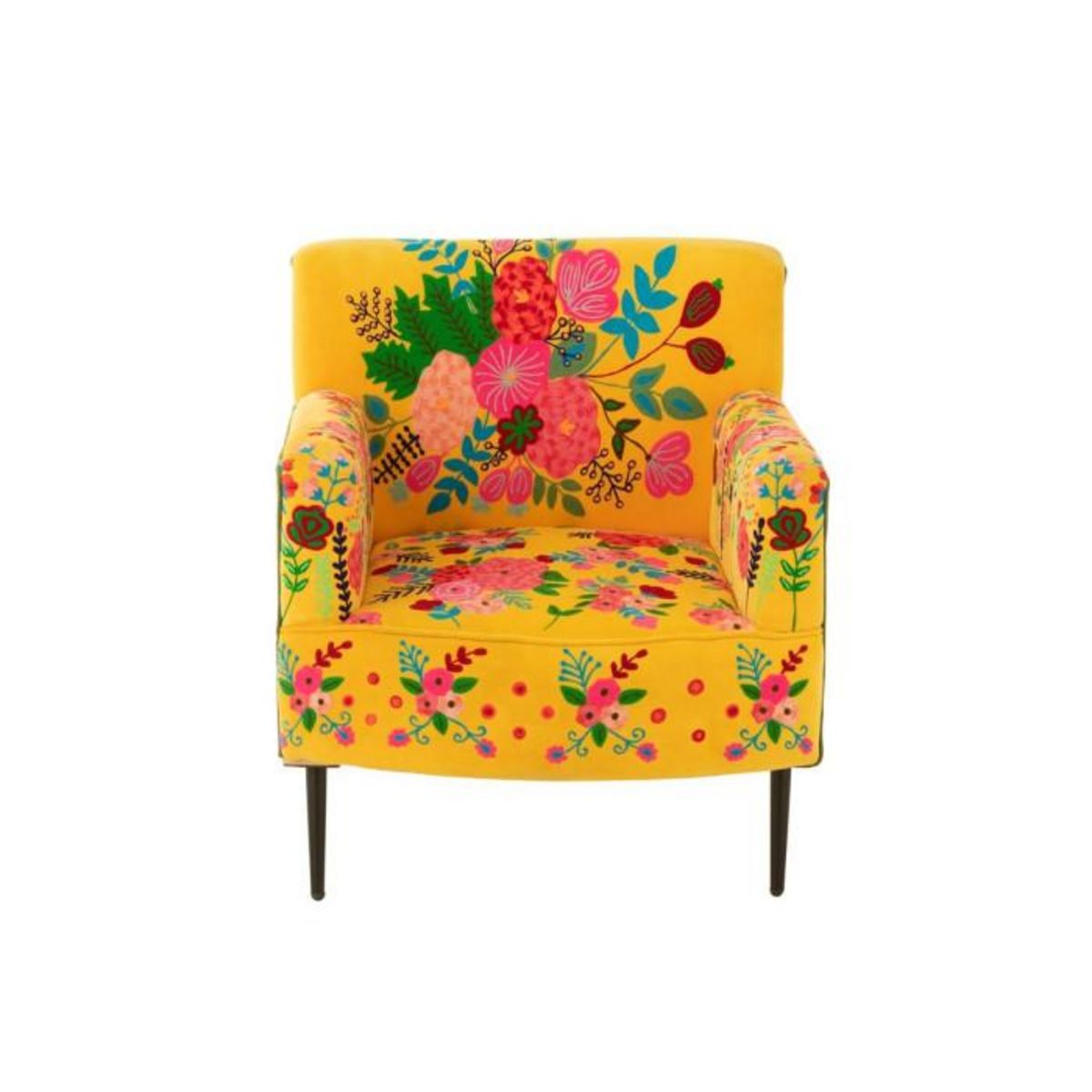 Paris Prix Fauteuil en Velours Brodé  Fleurs  84cm Jaune