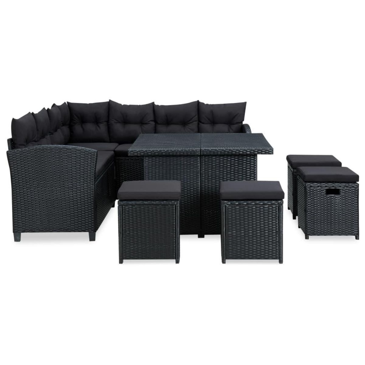 VIDAXL Salon de jardin 6 pcs avec coussins resine tressee noir