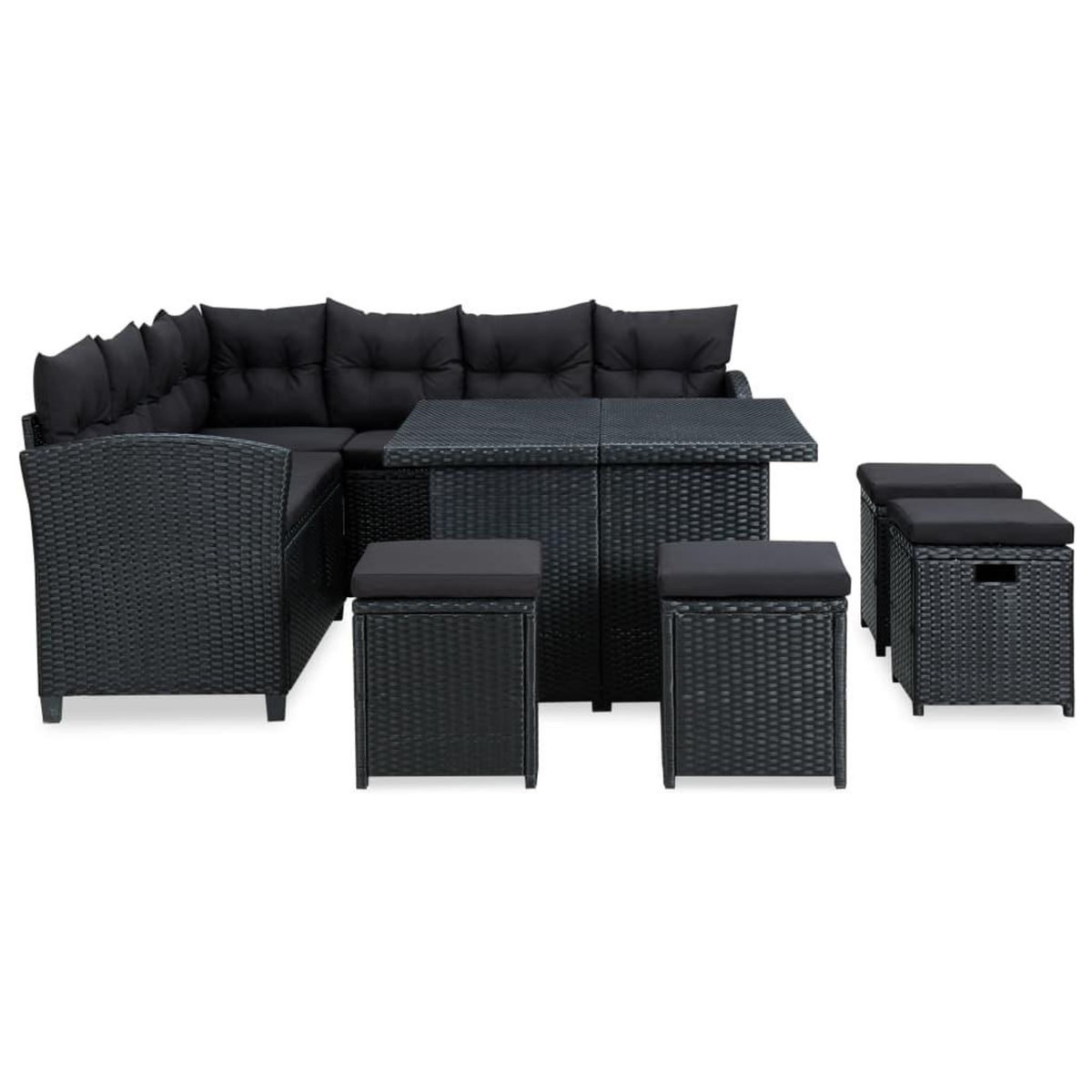 VIDAXL Salon de jardin 6 pcs avec coussins resine tressee noir