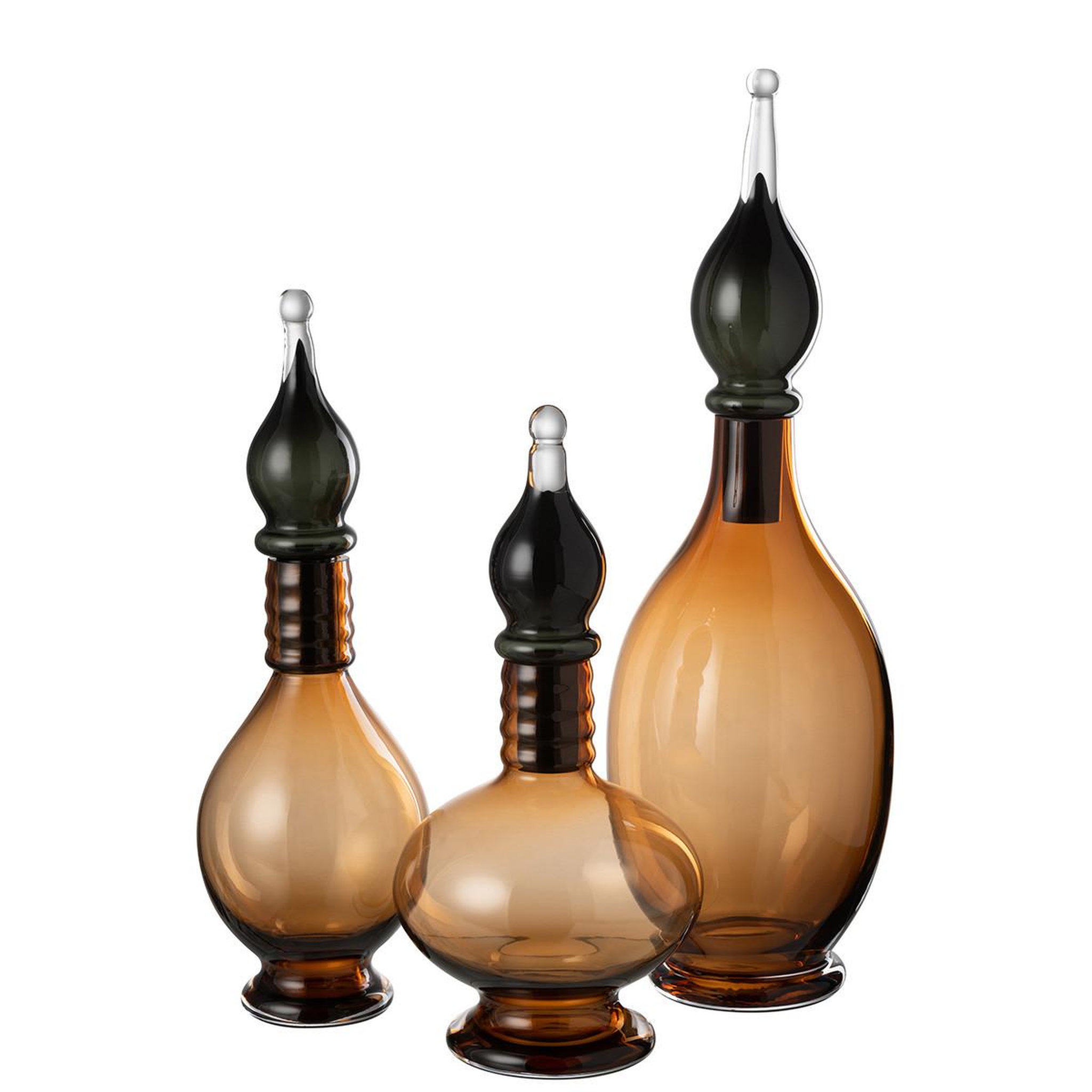 Voir la diapositive 3 : J-LINE Vase bouchon fiole en verre  jo  38cm marron