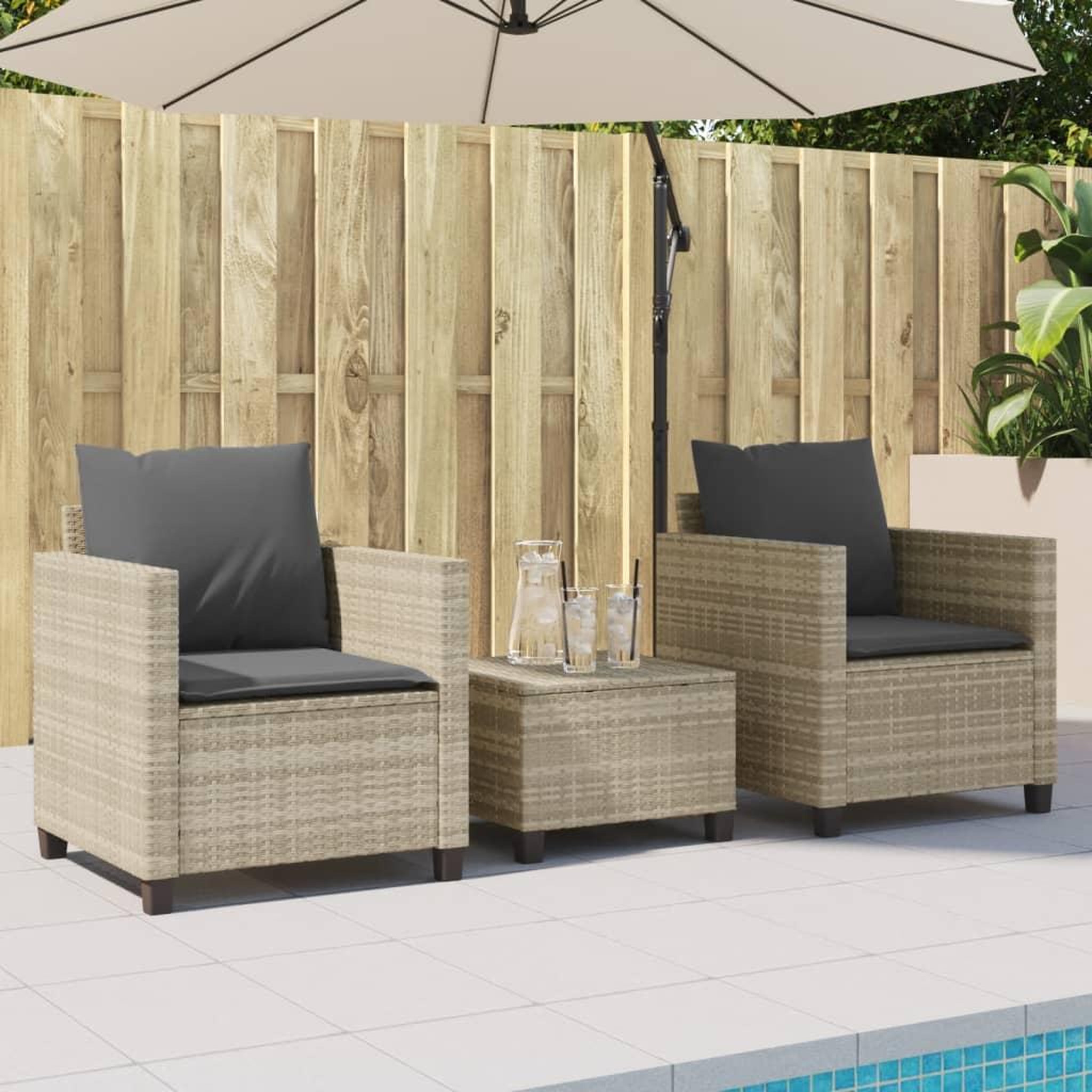 Voir la diapositive 3 : VIDAXL Ensemble de bistro 3 pcs et coussins gris clair resine tressee