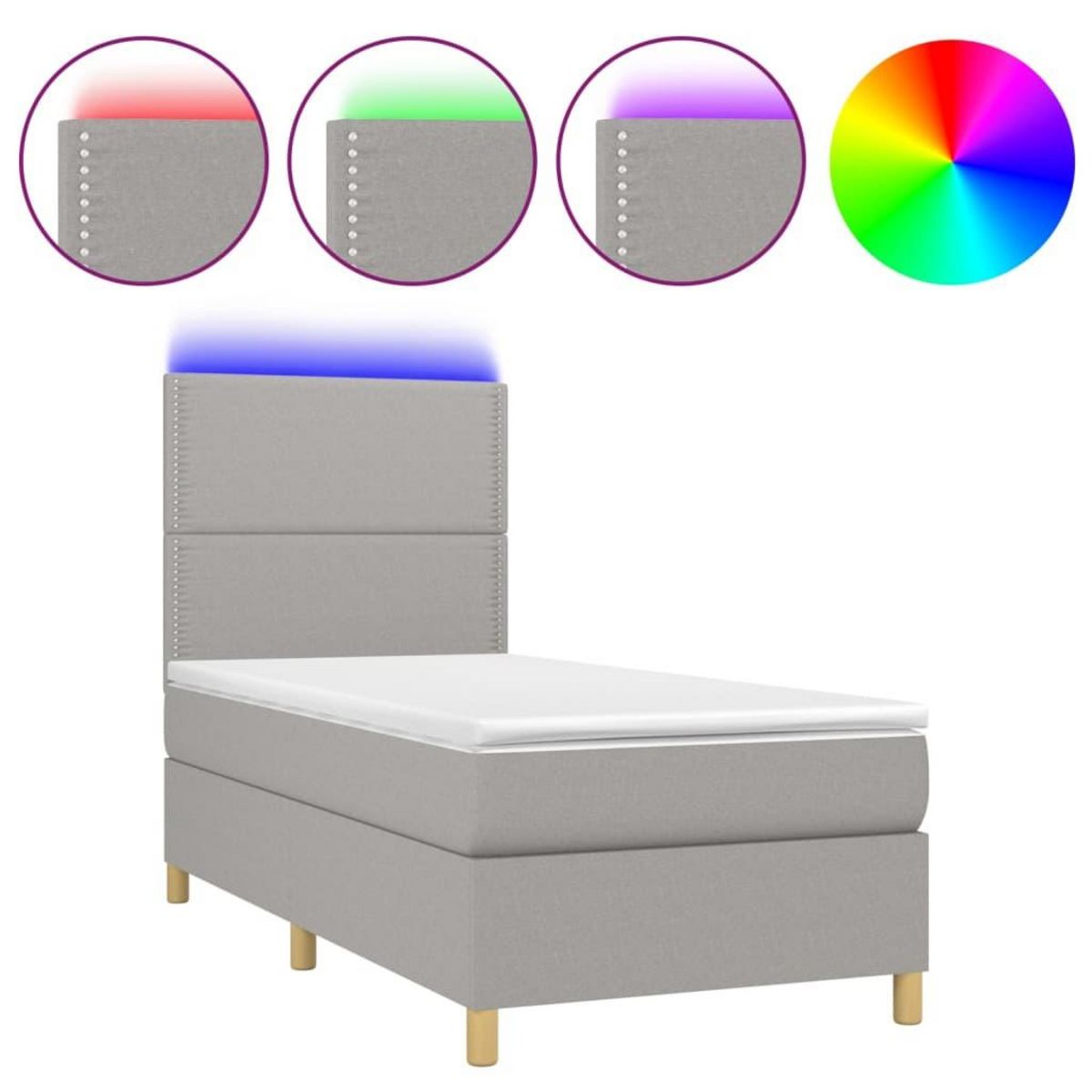 VIDAXL Sommier a lattes de lit avec matelas et LED Gris clair 80x200cm