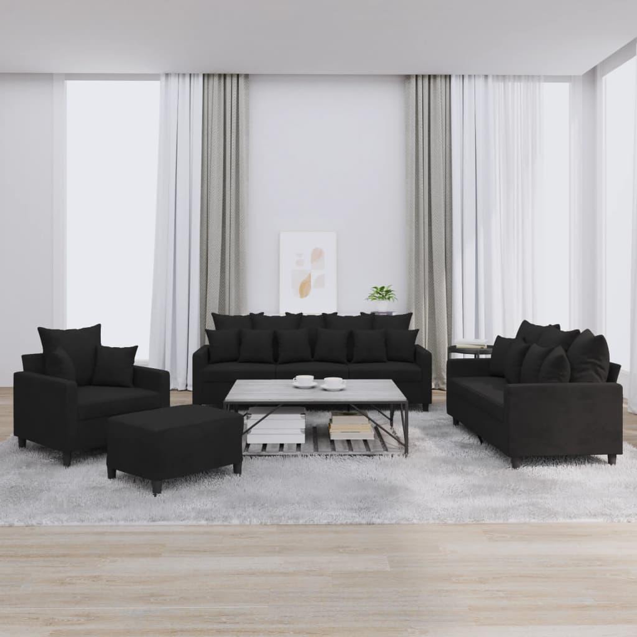 VIDAXL Ensemble de canapes 4 pcs avec coussins Noir Velours