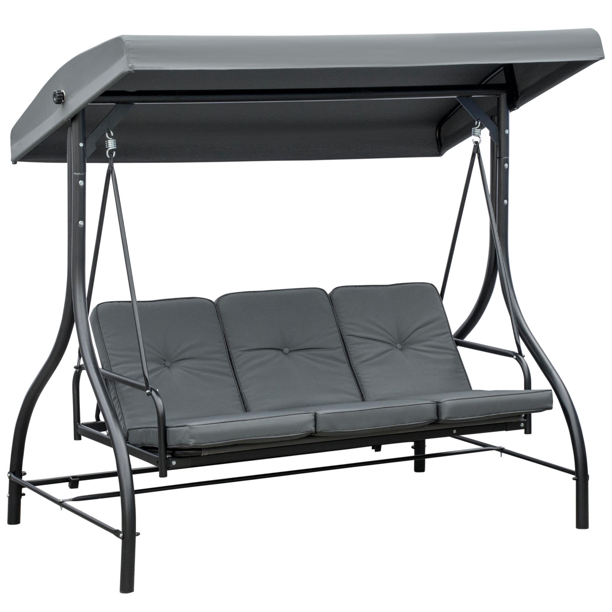 OUTSUNNY Balancelle de jardin 3 places convertible matelas fourni gris métal noir