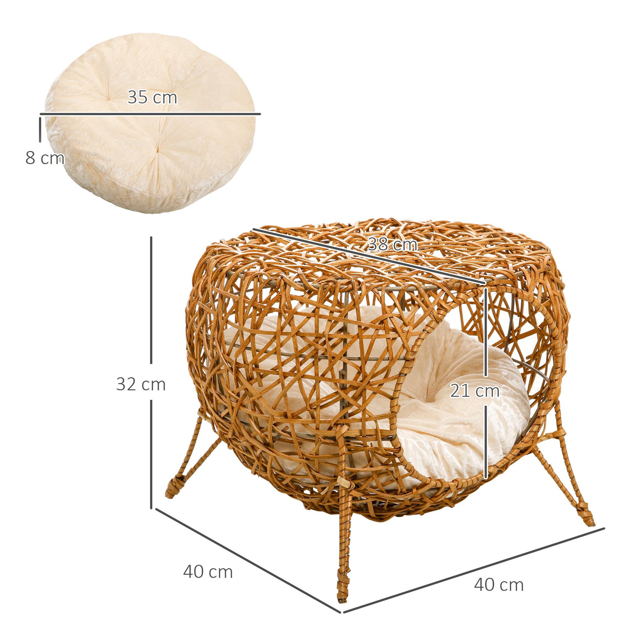 Voir la diapositive 3 : PAWHUT Panier chat lit chat cosy grand confort dim. Ø 40 x 32h cm coussin moelleux inclus polyester beige rotin