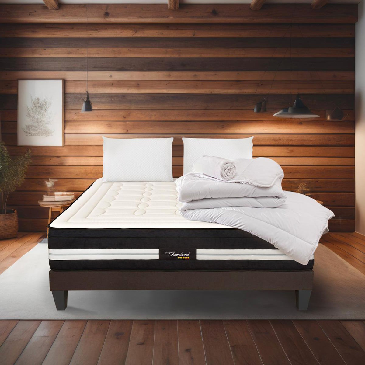 BELLECOUR BELLECOUR LITERIE | Pack Prêt à dormir CHAMBORD | Matelas Micro-ressorts + Sommier + Accessoires