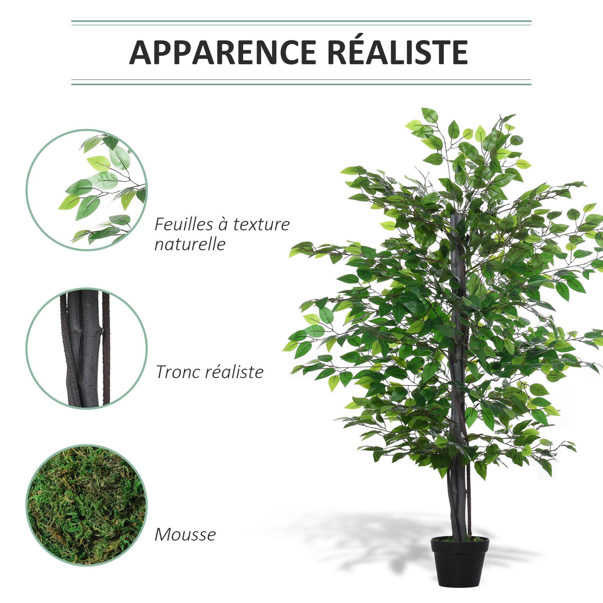 Voir la diapositive 5 : OUTSUNNY Arbre artificiel plante artificiel banyan hauteur 1,45 m tronc branches liane lichen feuilles grand réalisme pot inclus