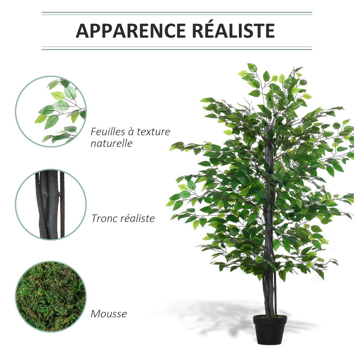 OUTSUNNY Arbre artificiel plante artificiel banyan hauteur 1,45 m tronc branches liane lichen feuilles grand réalisme pot inclus