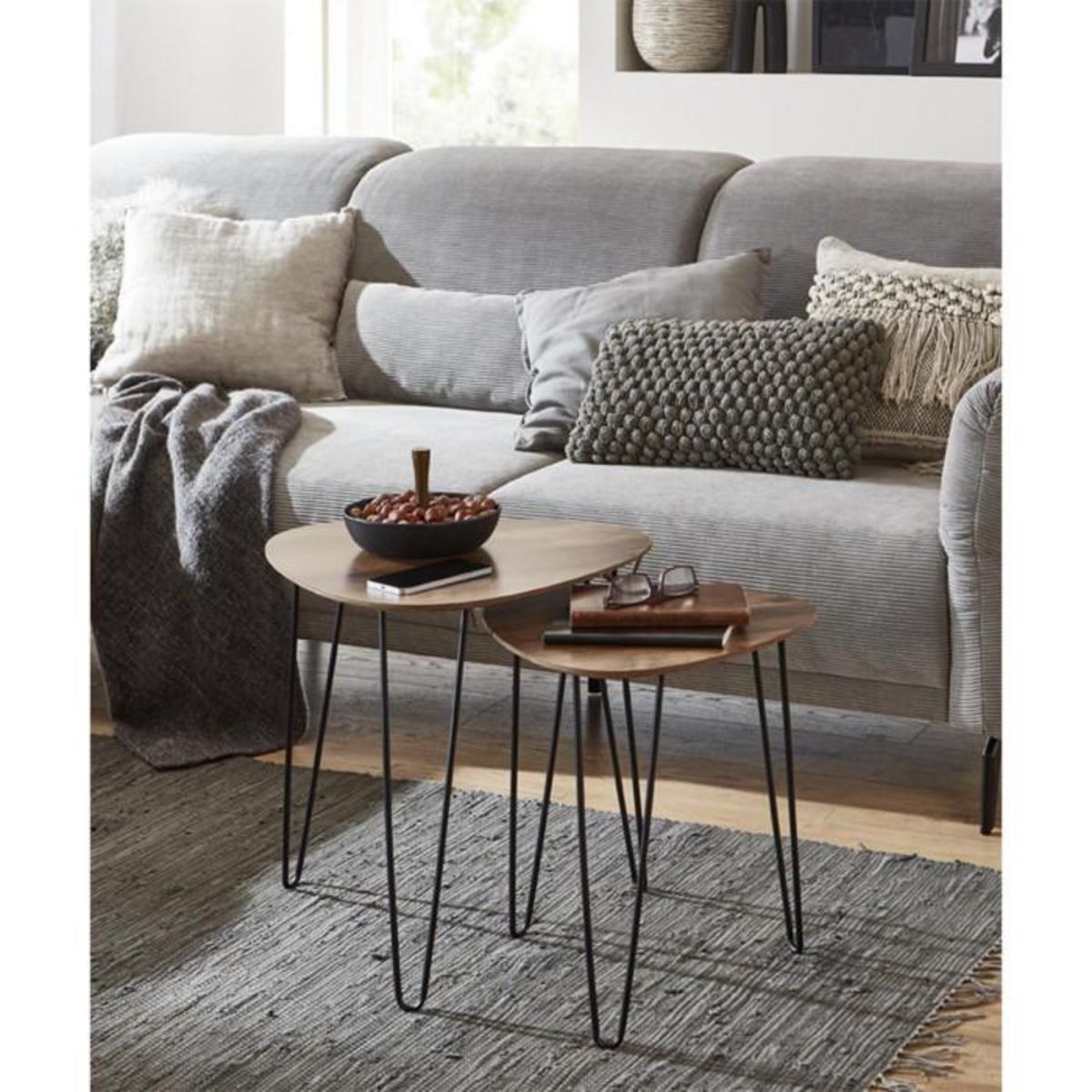 Paris Prix Lot de 2 Tables d'Appoint  Lamy  48cm Noir & Chêne