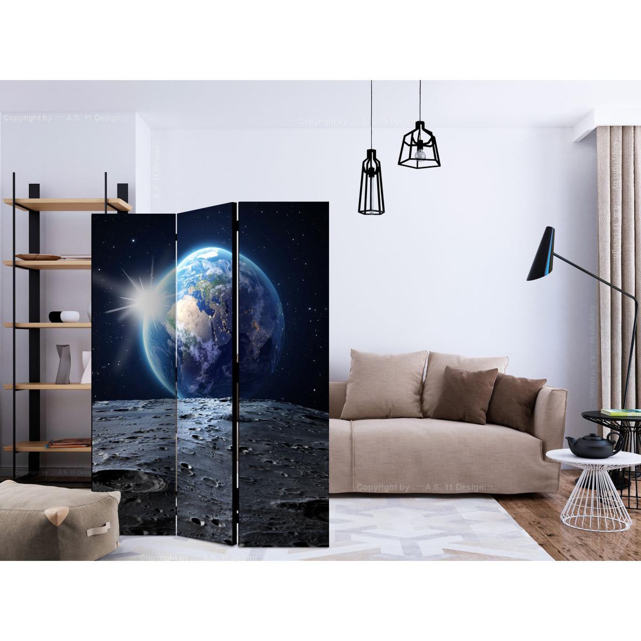 Voir la diapositive 2 : Paris Prix Paravent 3 volets  view of the blue planet  135x172cm