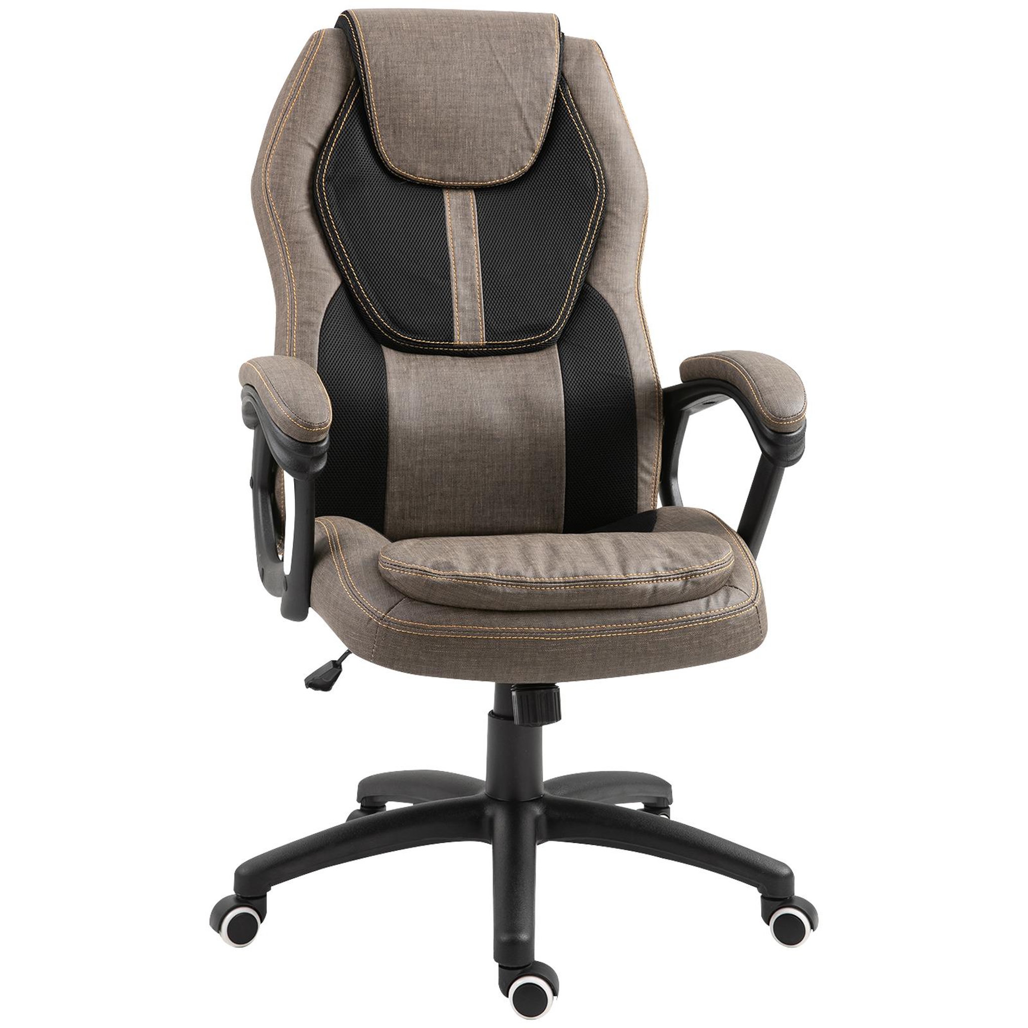Voir la diapositive 1 : HOMCOM HOMCOM Fauteuil de bureau manager massant hauteur réglable pivotant 360° polyester PU gris brun surpiqûre orange