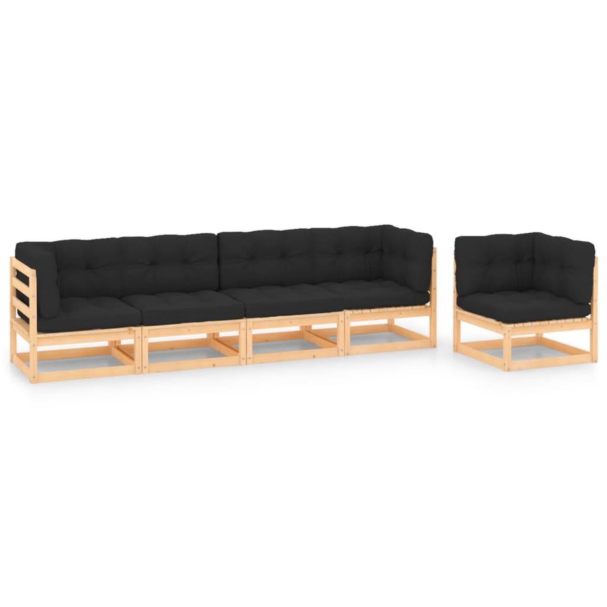 Voir la diapositive 1 : VIDAXL Salon de jardin 5 pcs avec coussins Bois de pin massif