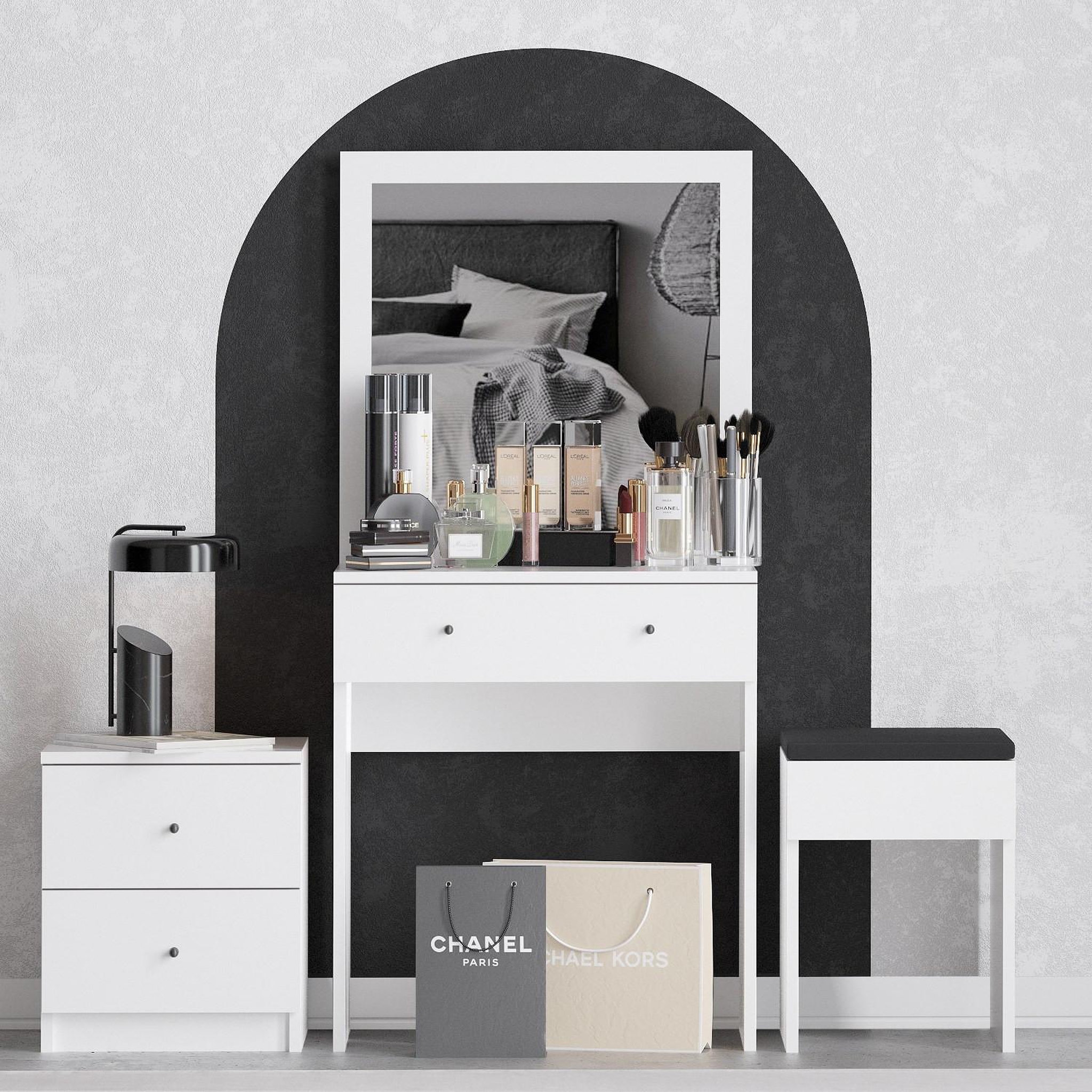 Voir la diapositive 2 : Habitat et Jardin Ensemble de coiffeuse en bois  nice  - 65 x 35 x 139 cm - blanc
