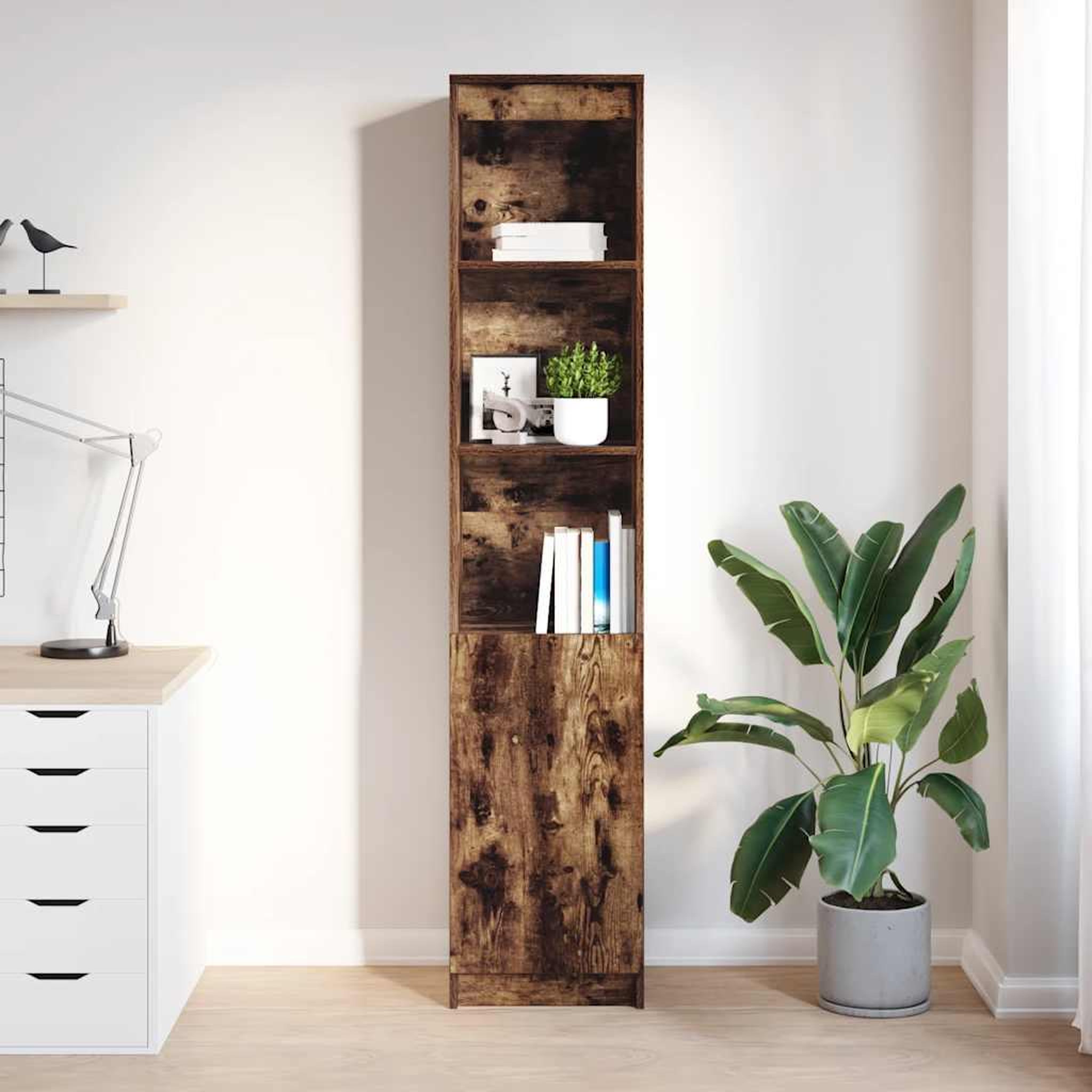 Voir la diapositive 3 : VIDAXL Buffet haut chene fume 37,5x35x180 cm bois d'ingenierie