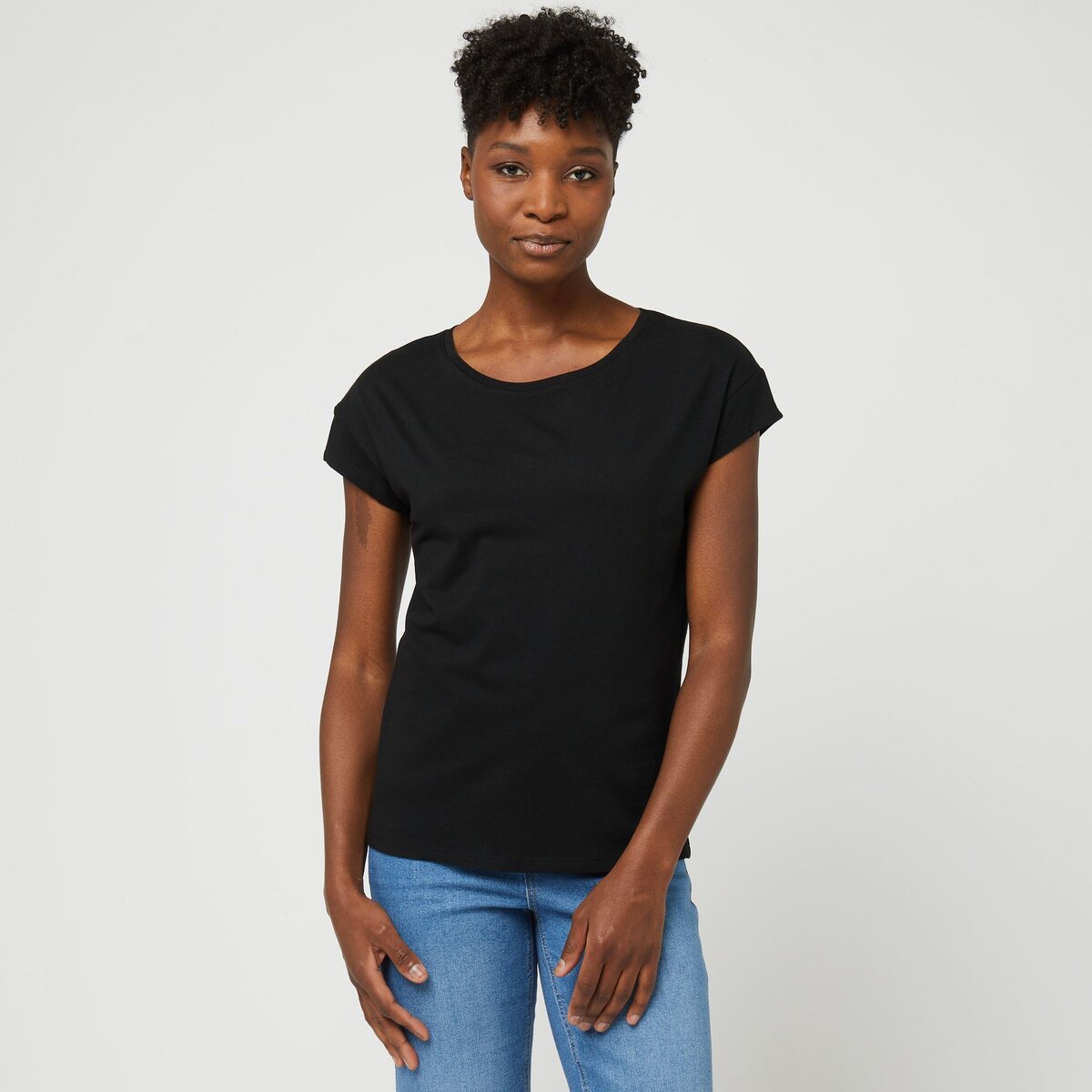 INEXTENSO T shirt manche courte noir uni femme pas cher Auchan